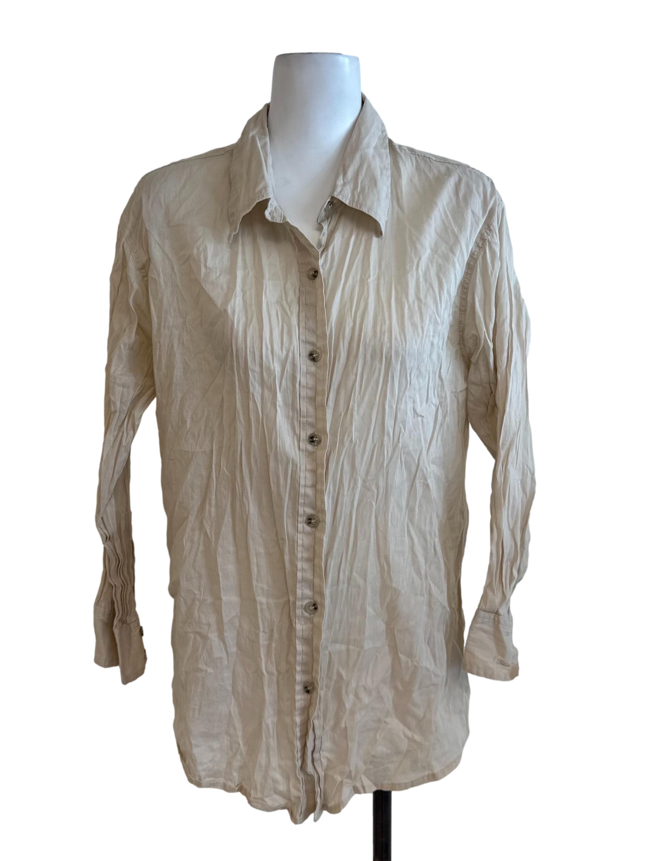 Sand Beige Collar Long Sleeve Top