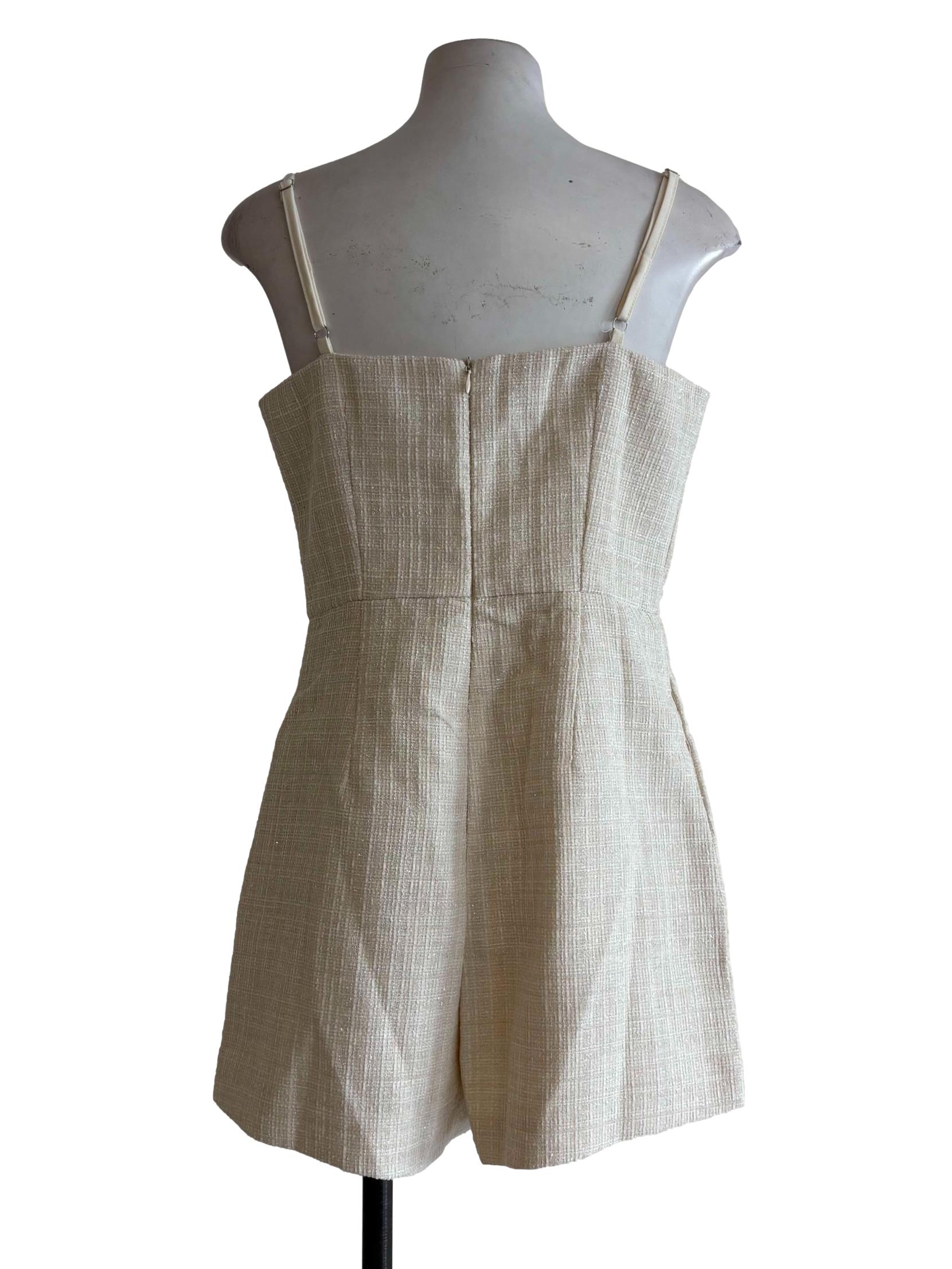 Merino Beige Tweed Spaghetti Strap Rompers