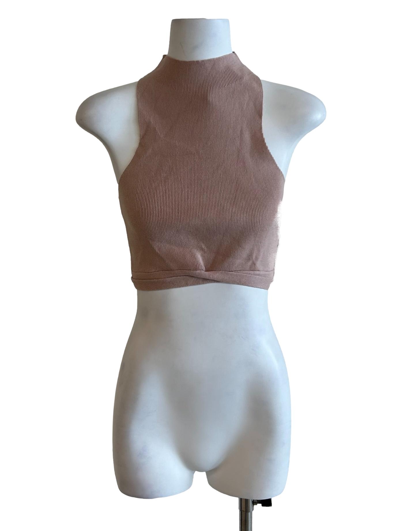 Nude Halter Ribbed Top