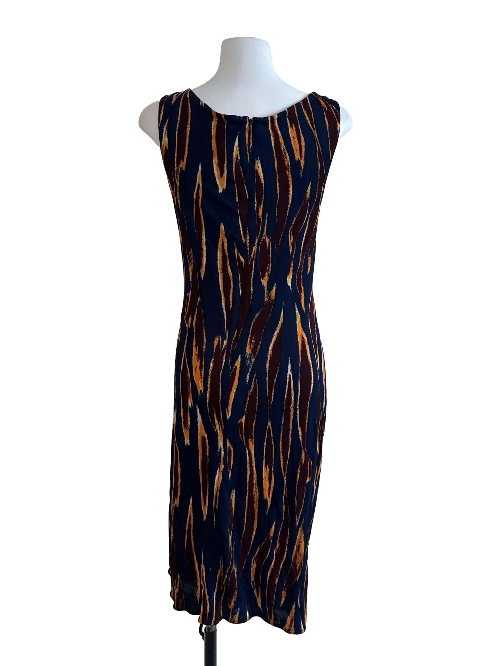 Blue Yellow Pattern Ruched Dress