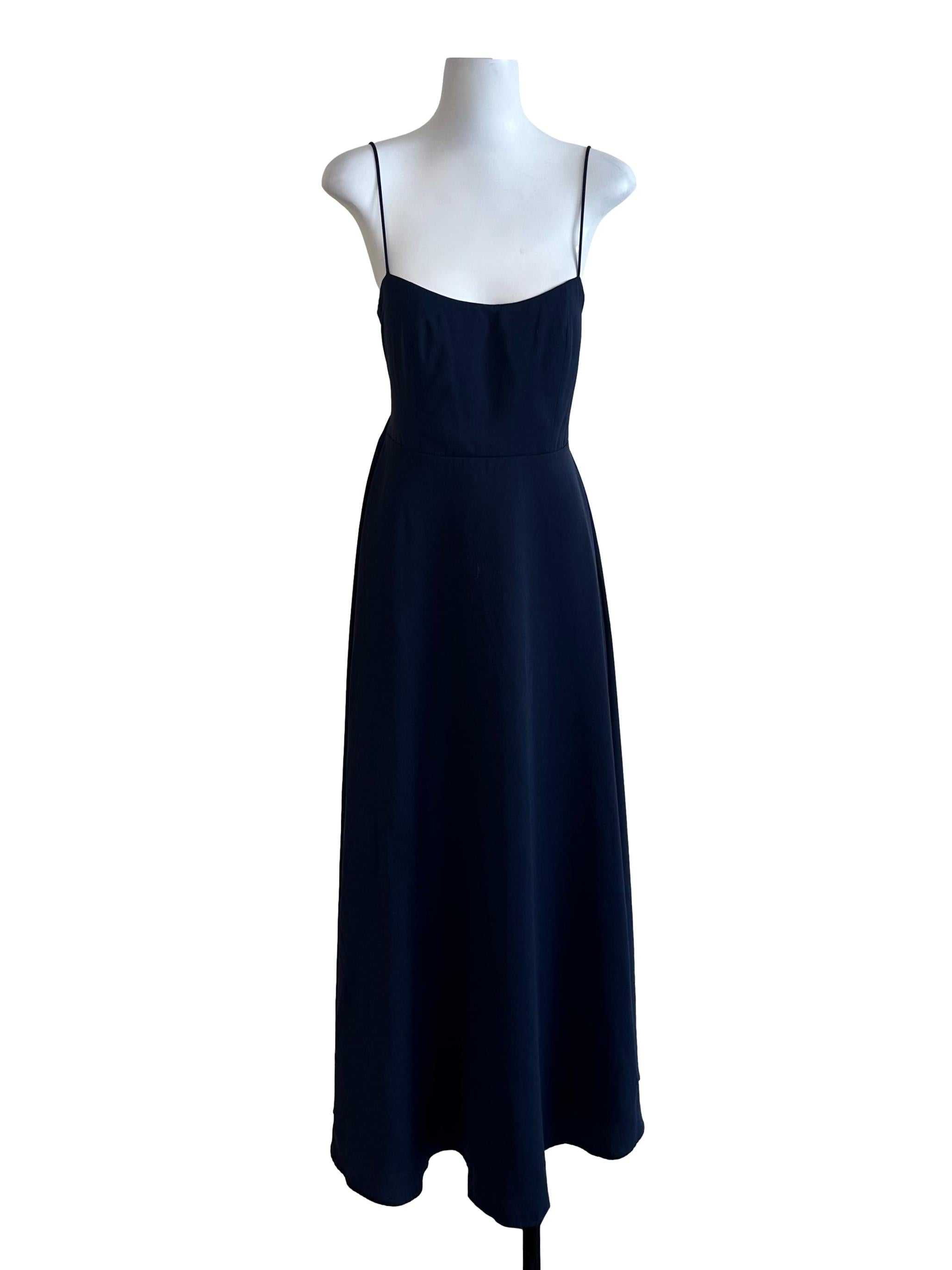 Navy Blue Scoop Neck Back Tie Dress