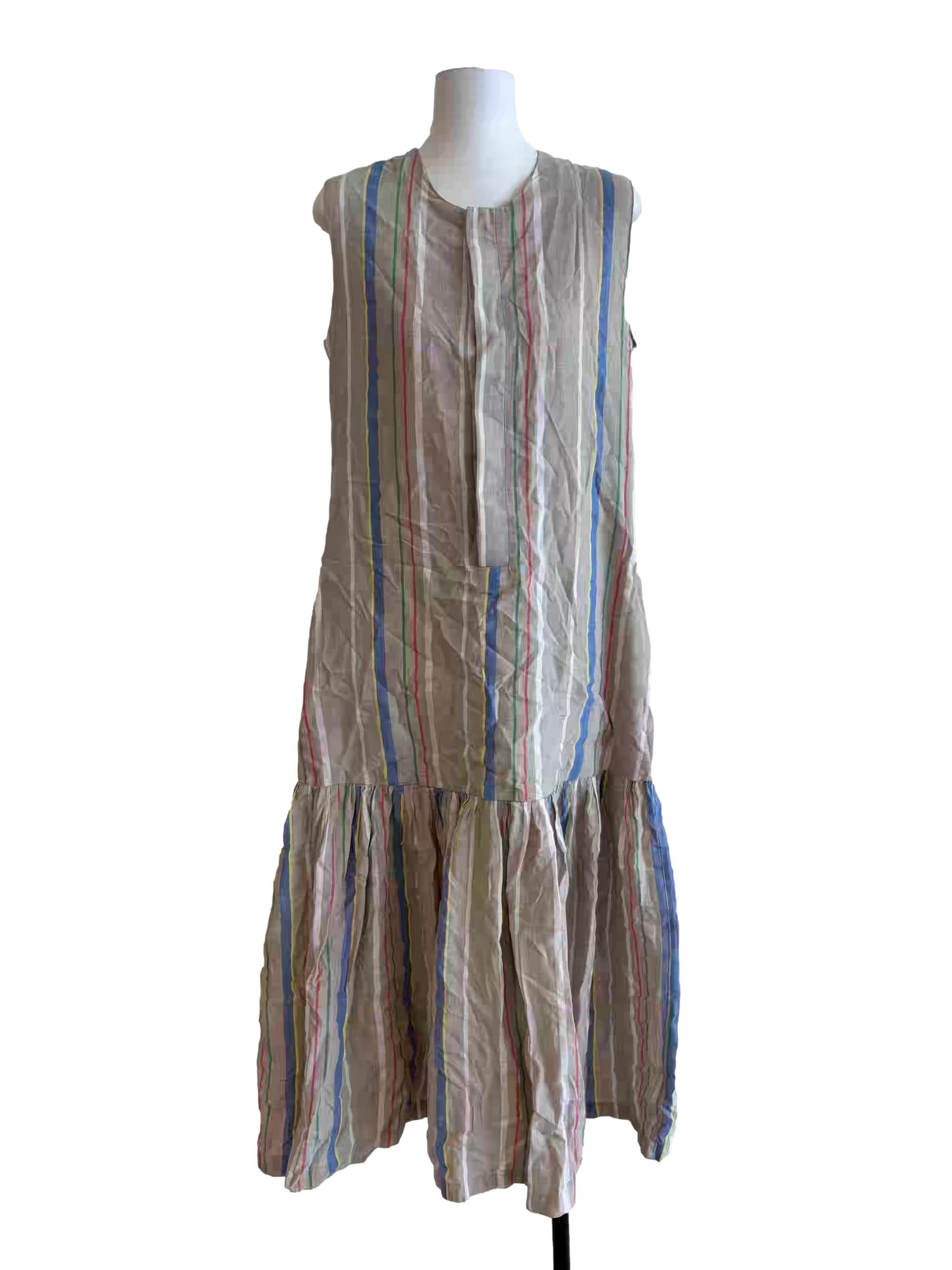 Eggshell Multicolour Stripes Sleeveless Dress