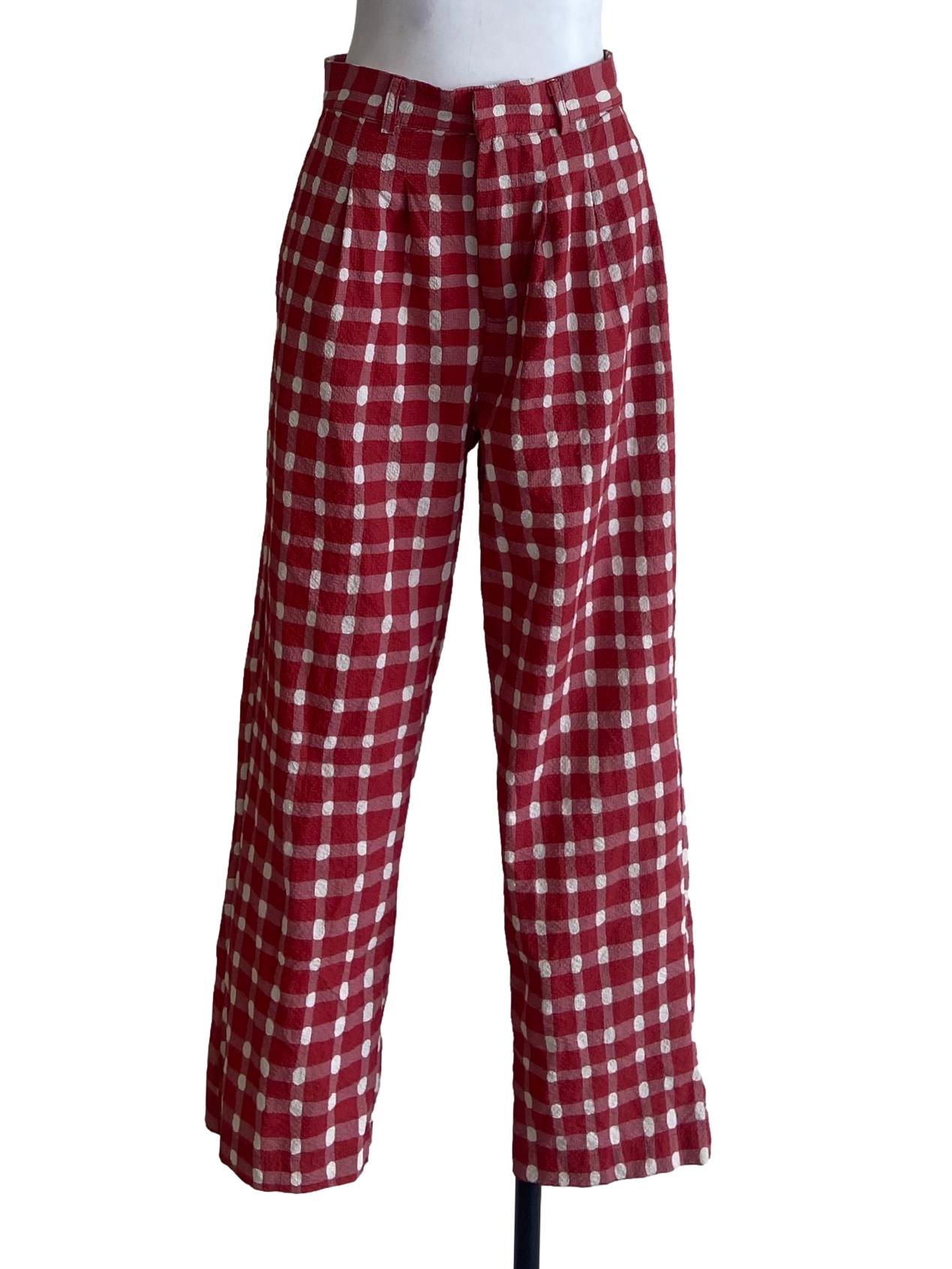 Rose Red Plaid & White Dot Formal Pants