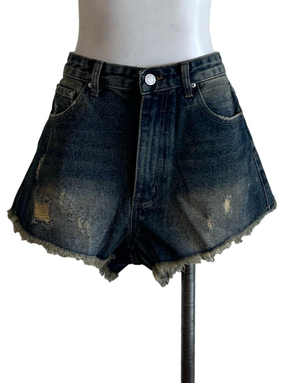 Medium Blue Washed Ripped Short