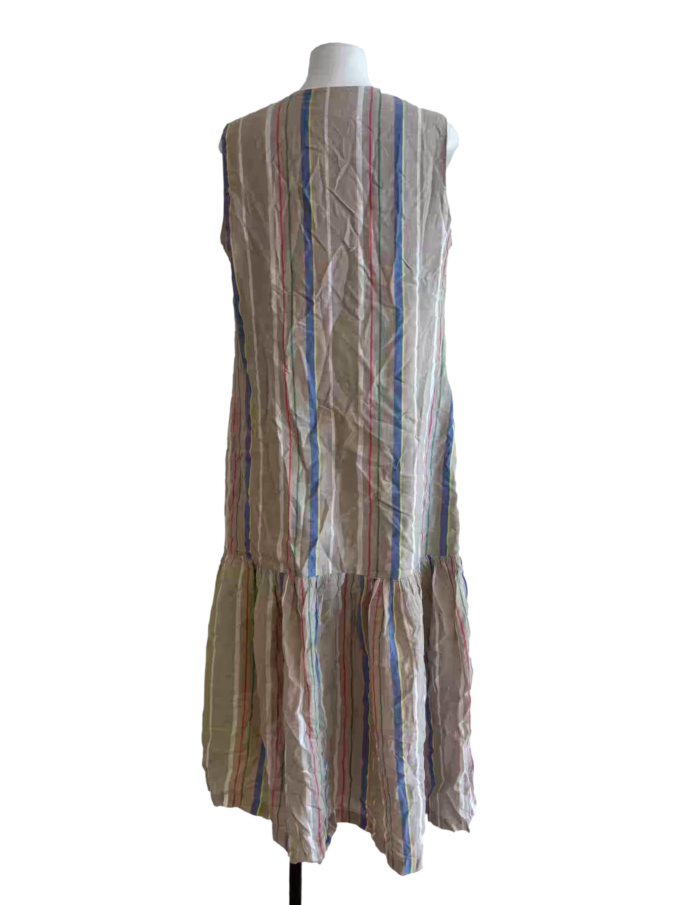 Eggshell Multicolour Stripes Sleeveless Dress