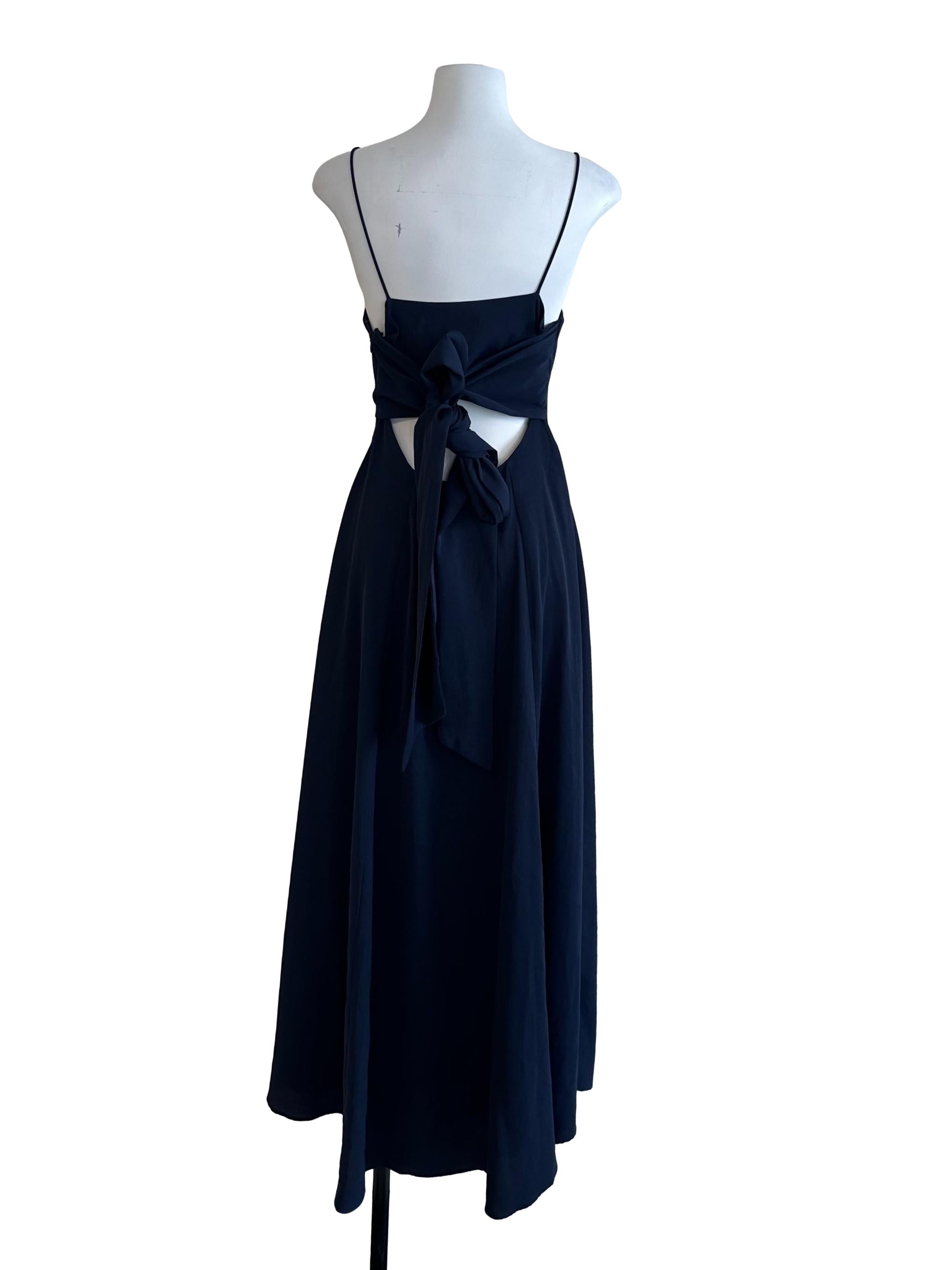 Navy Blue Scoop Neck Back Tie Dress
