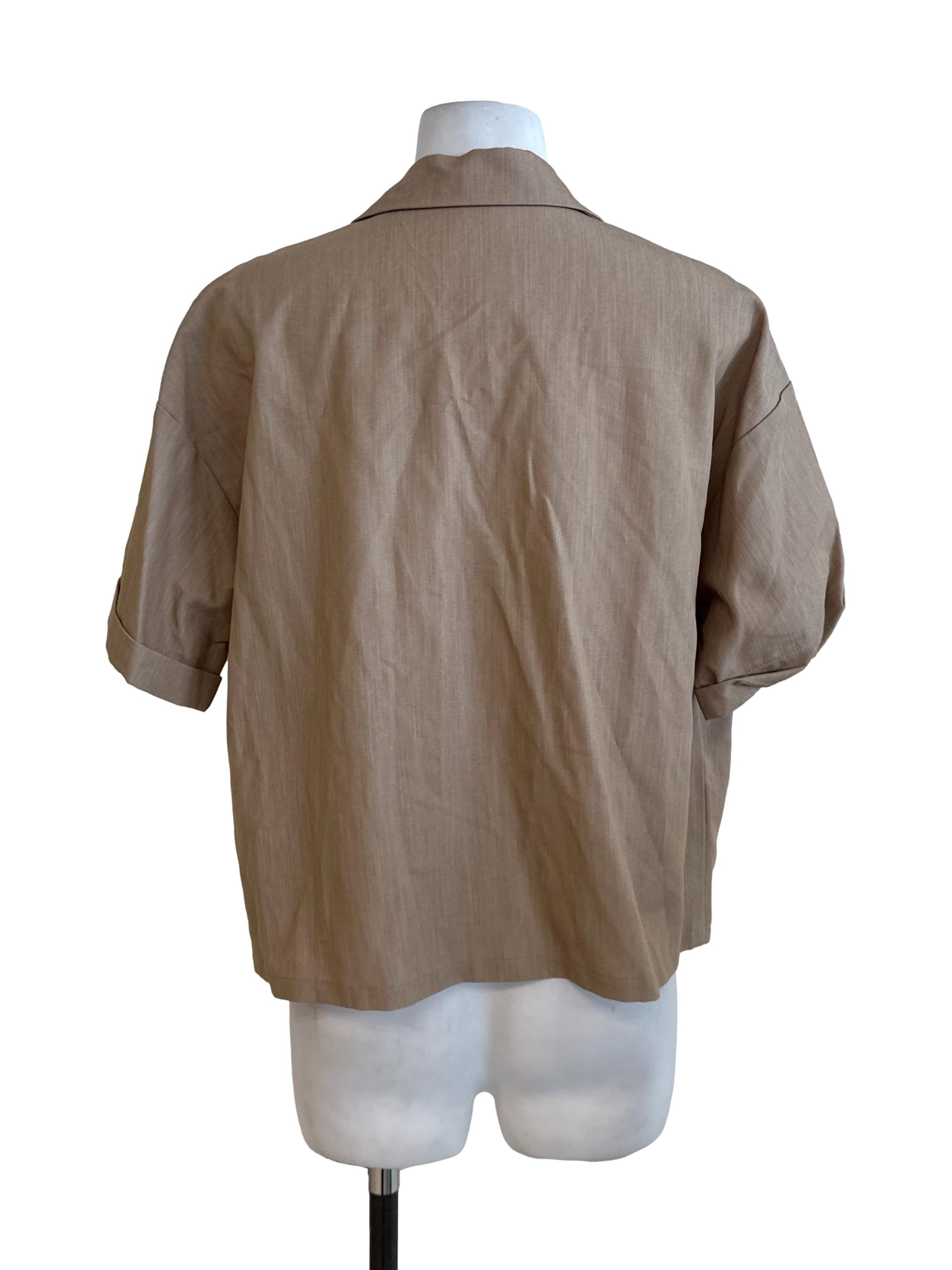 Latte Brown Collar Short Sleeve Top