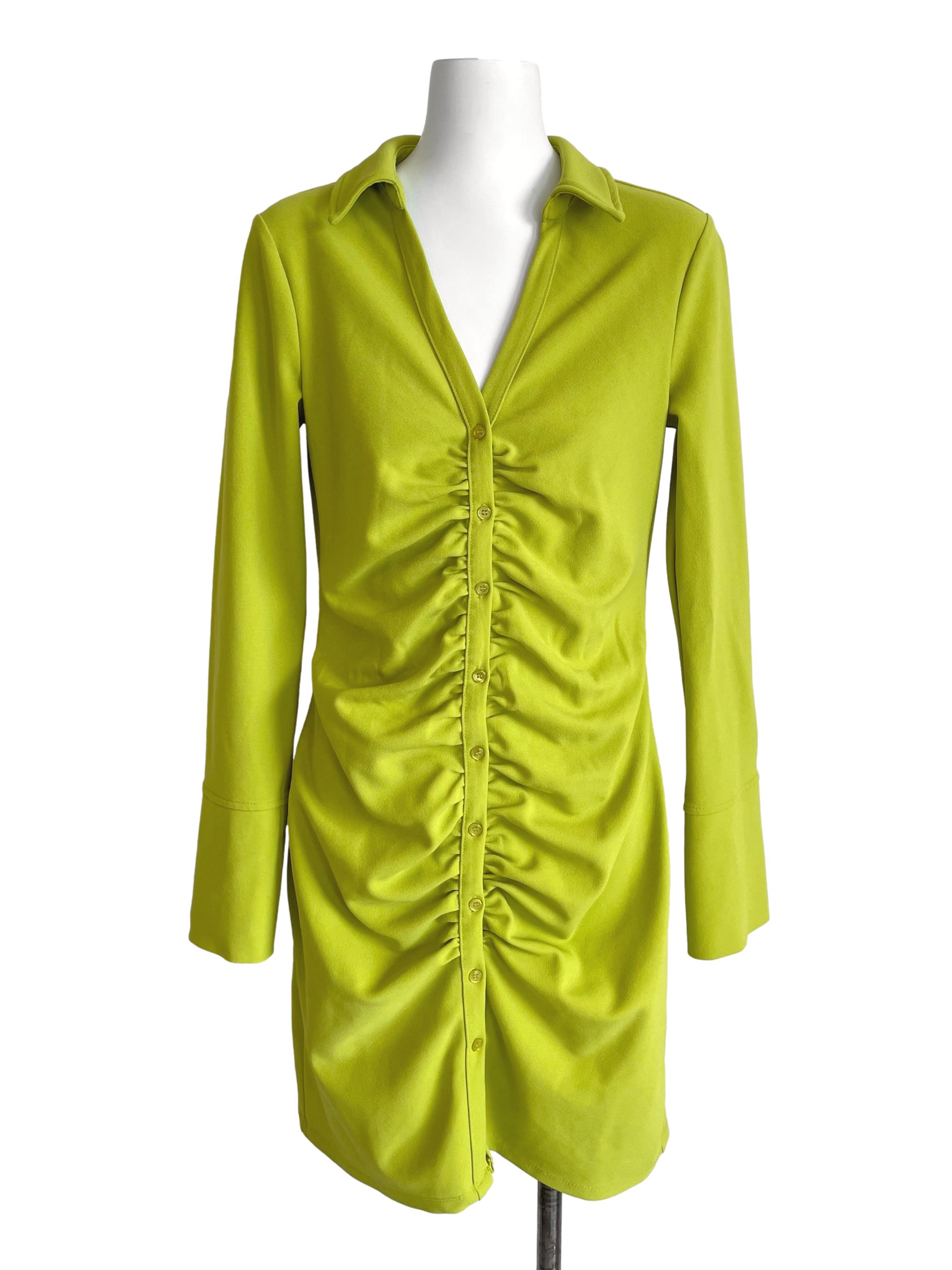 Dusty Lime Scrunch Skinny Shirt Dress