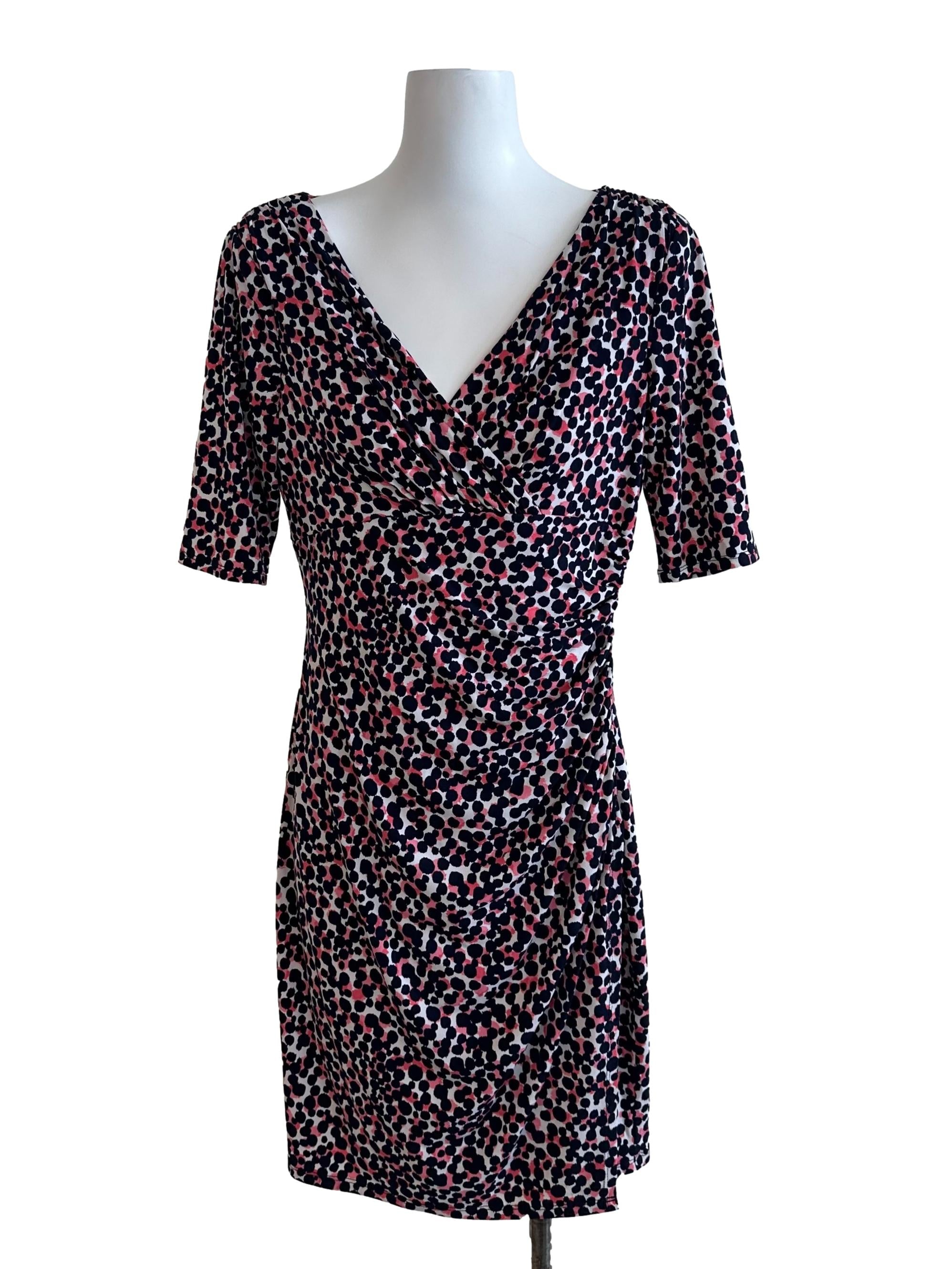 Blue Pink Leopard Pattern V Neck Dress