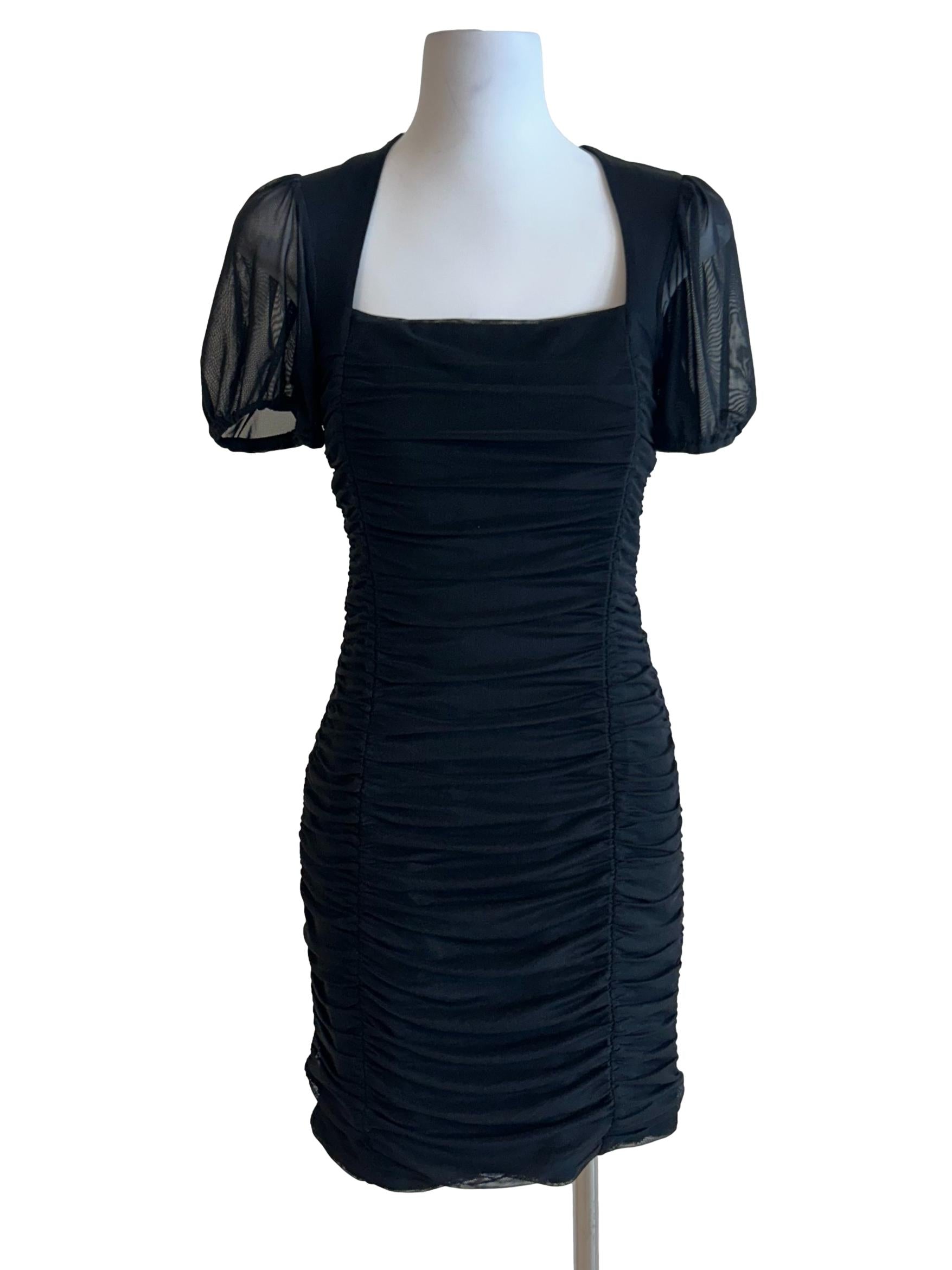 Crow Black Queen Anne Ruched Dress