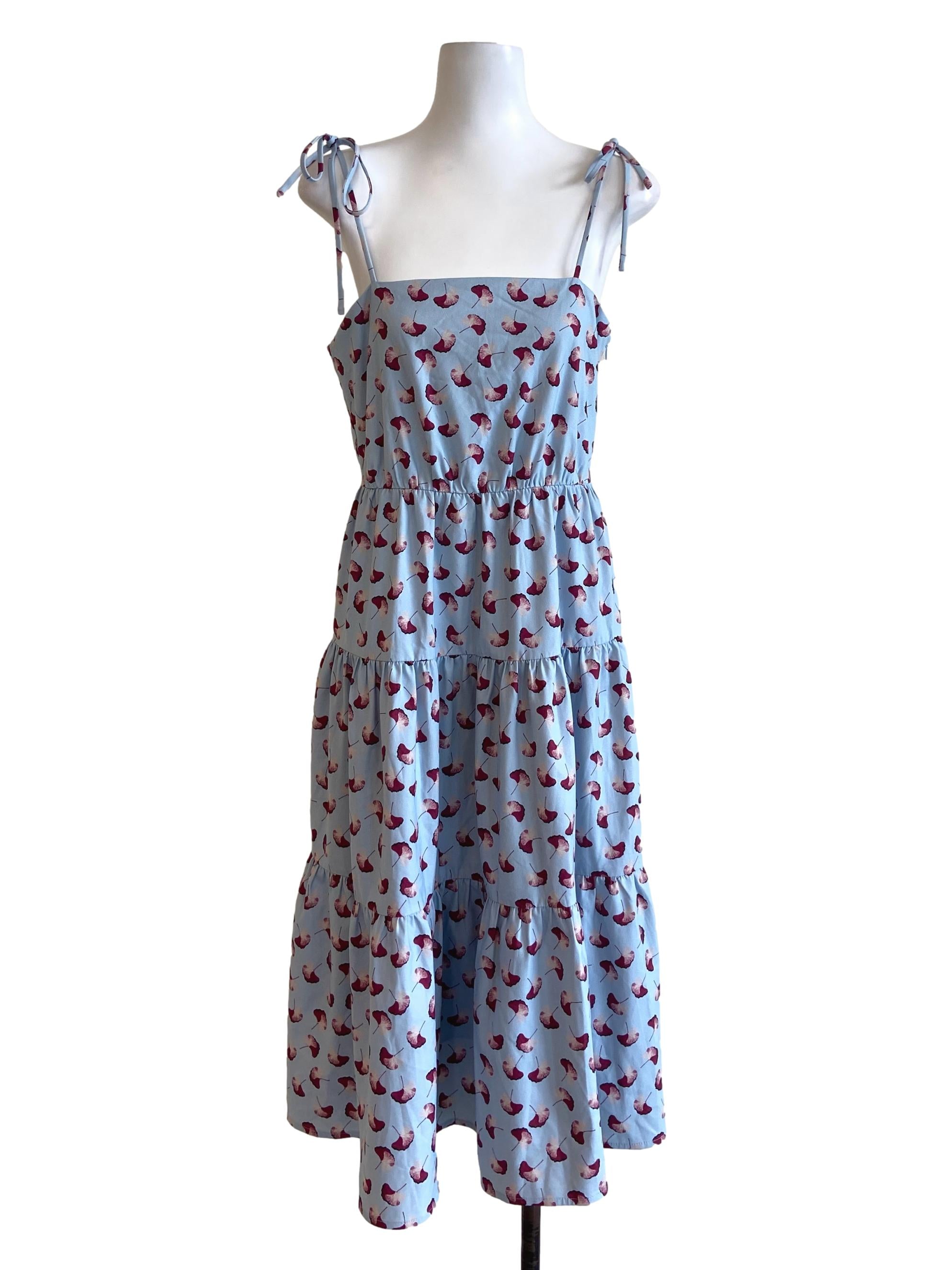 Frost Blue Floral Spaghetti Strap Layered Dress LB