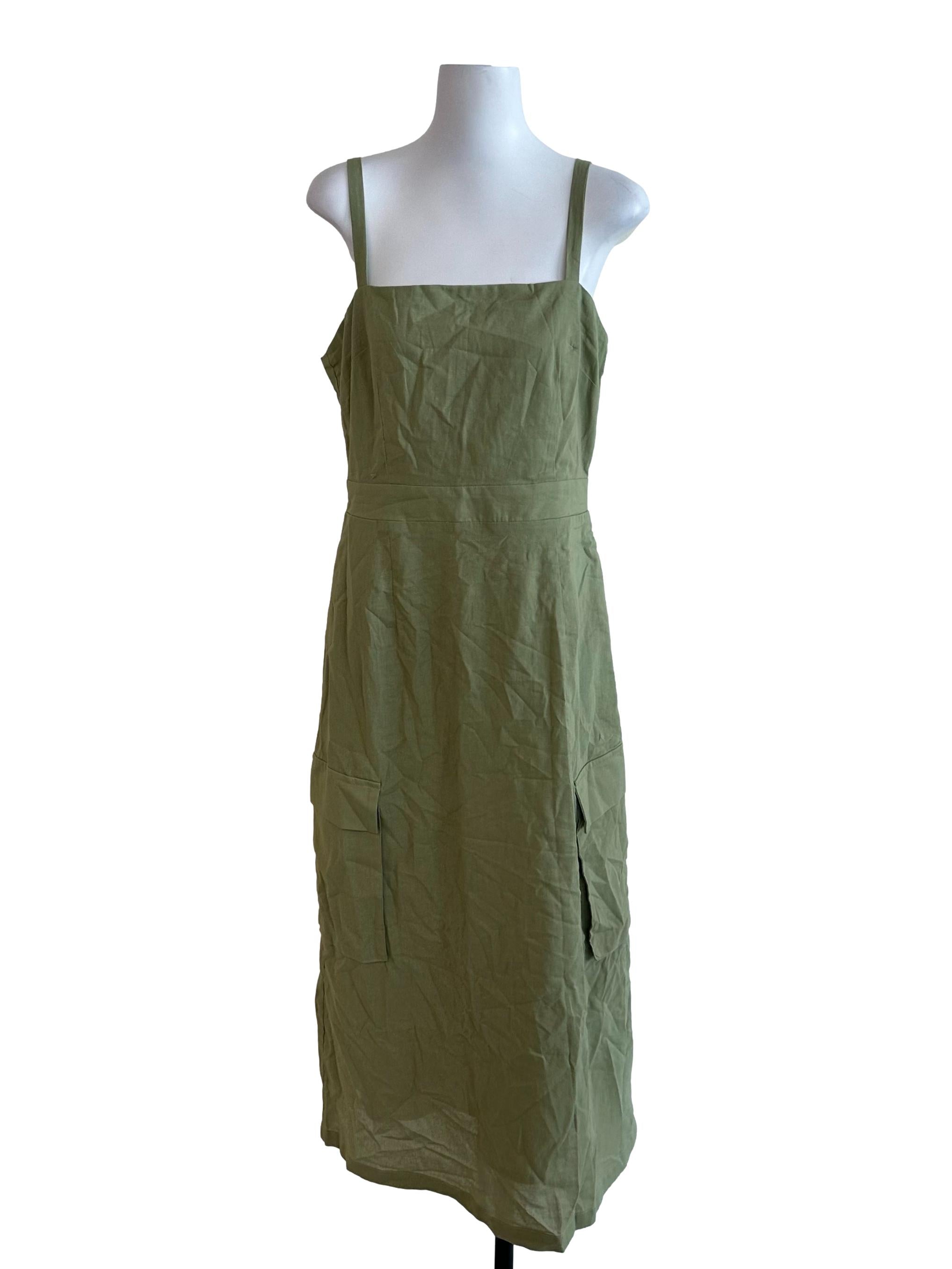 Matcha Green Square Neck Slit Dress