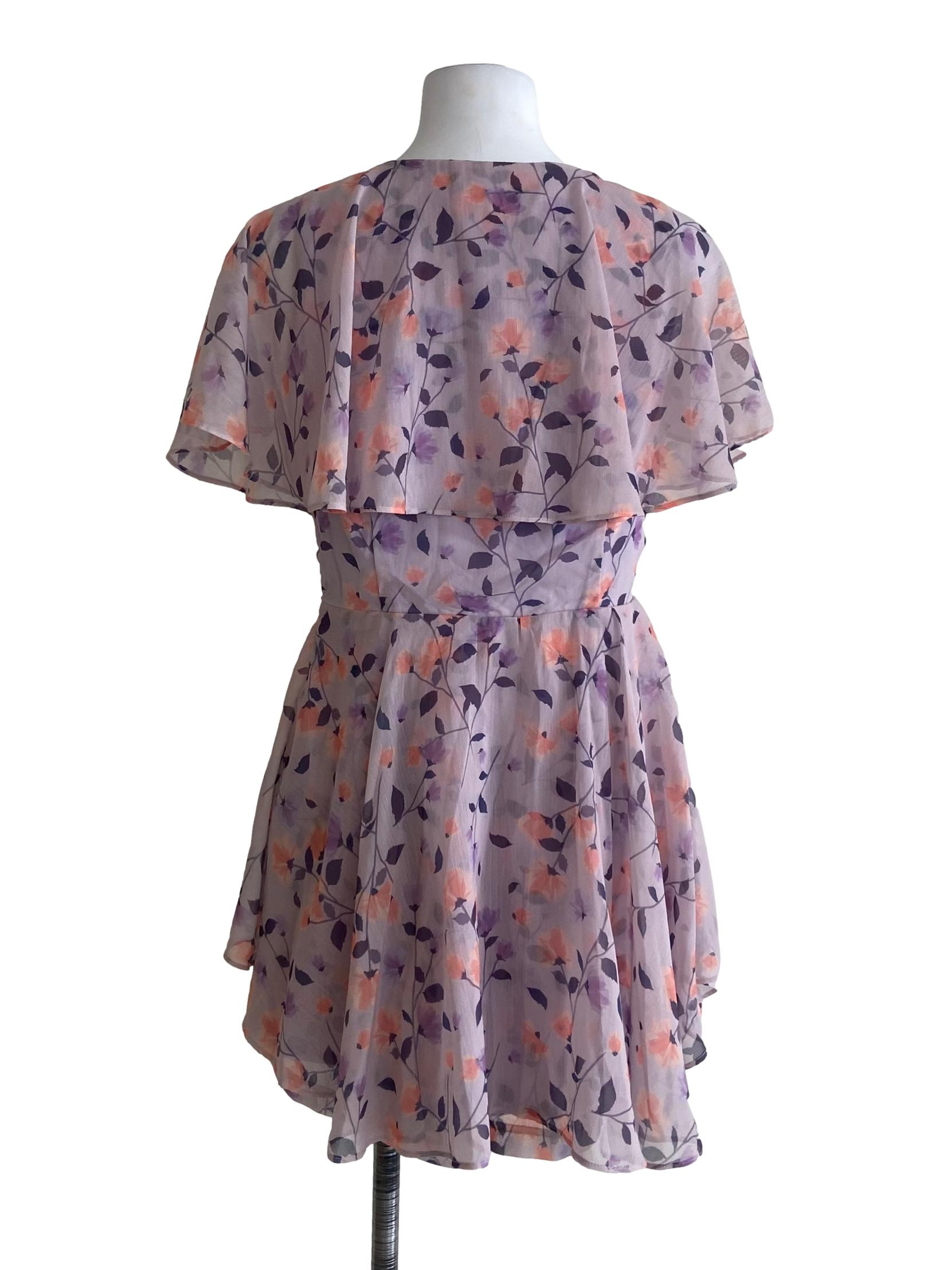 Purple Floral Ruffled V-Neck Romper