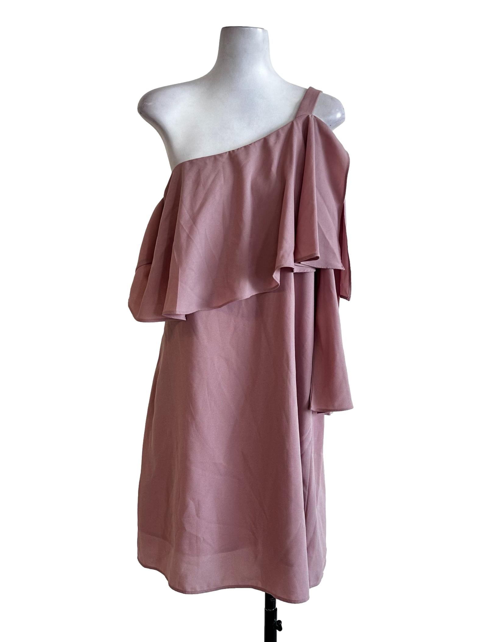 Blush Pink Asymmetric Neck Dress