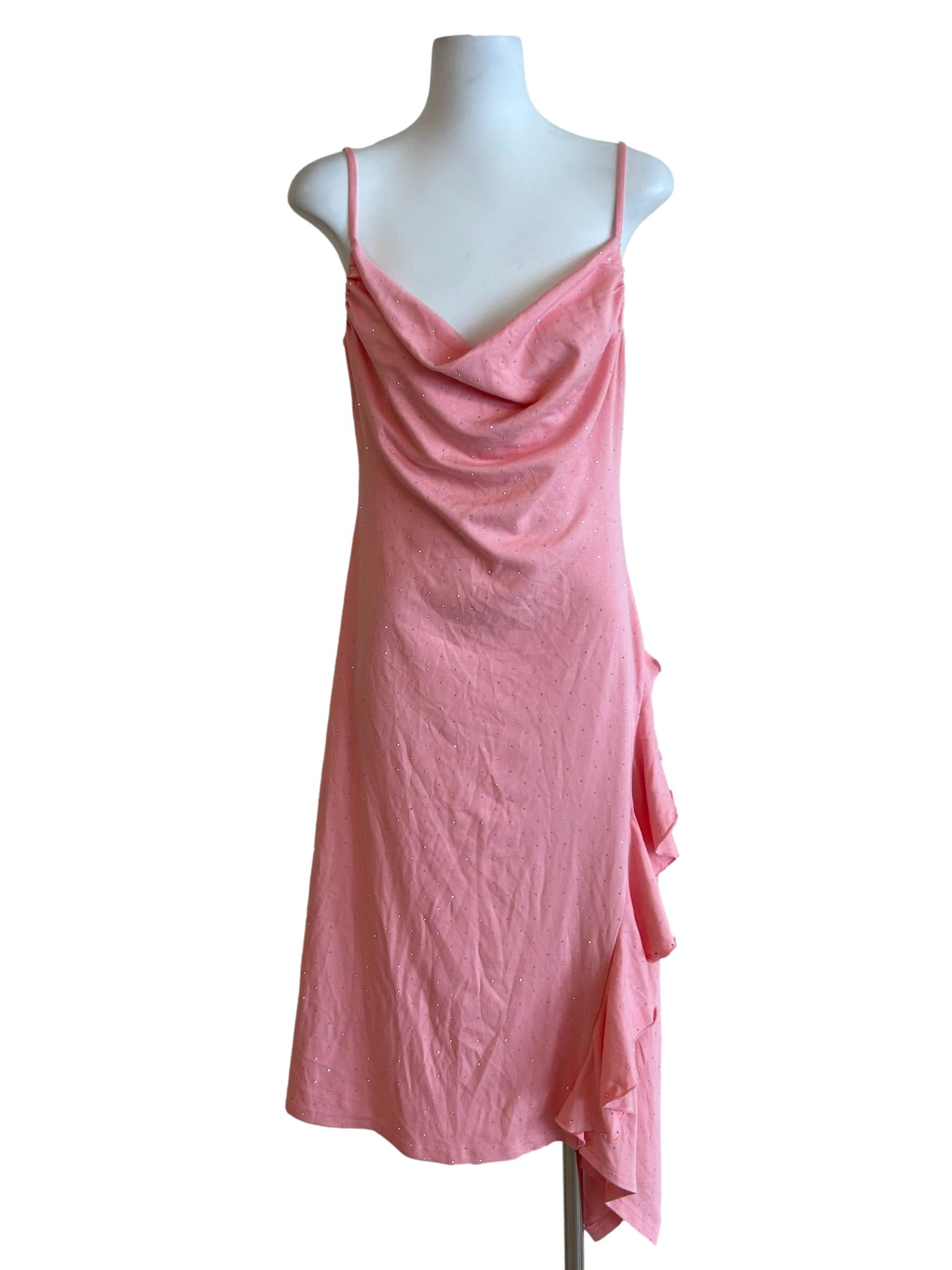 Coral Pink Rhinestone Cami Dress