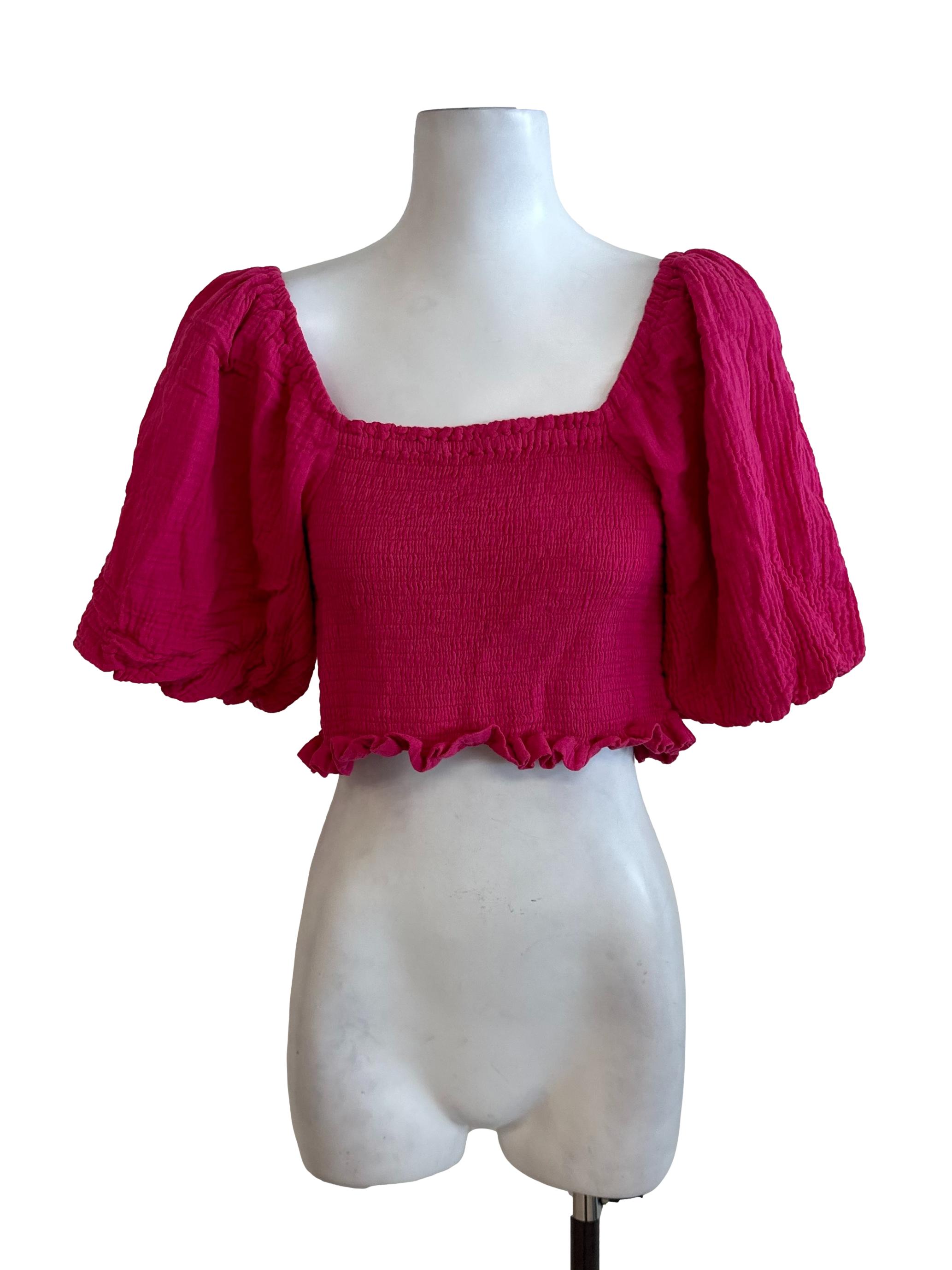 Fuschia Pink Textured Ruffle Top