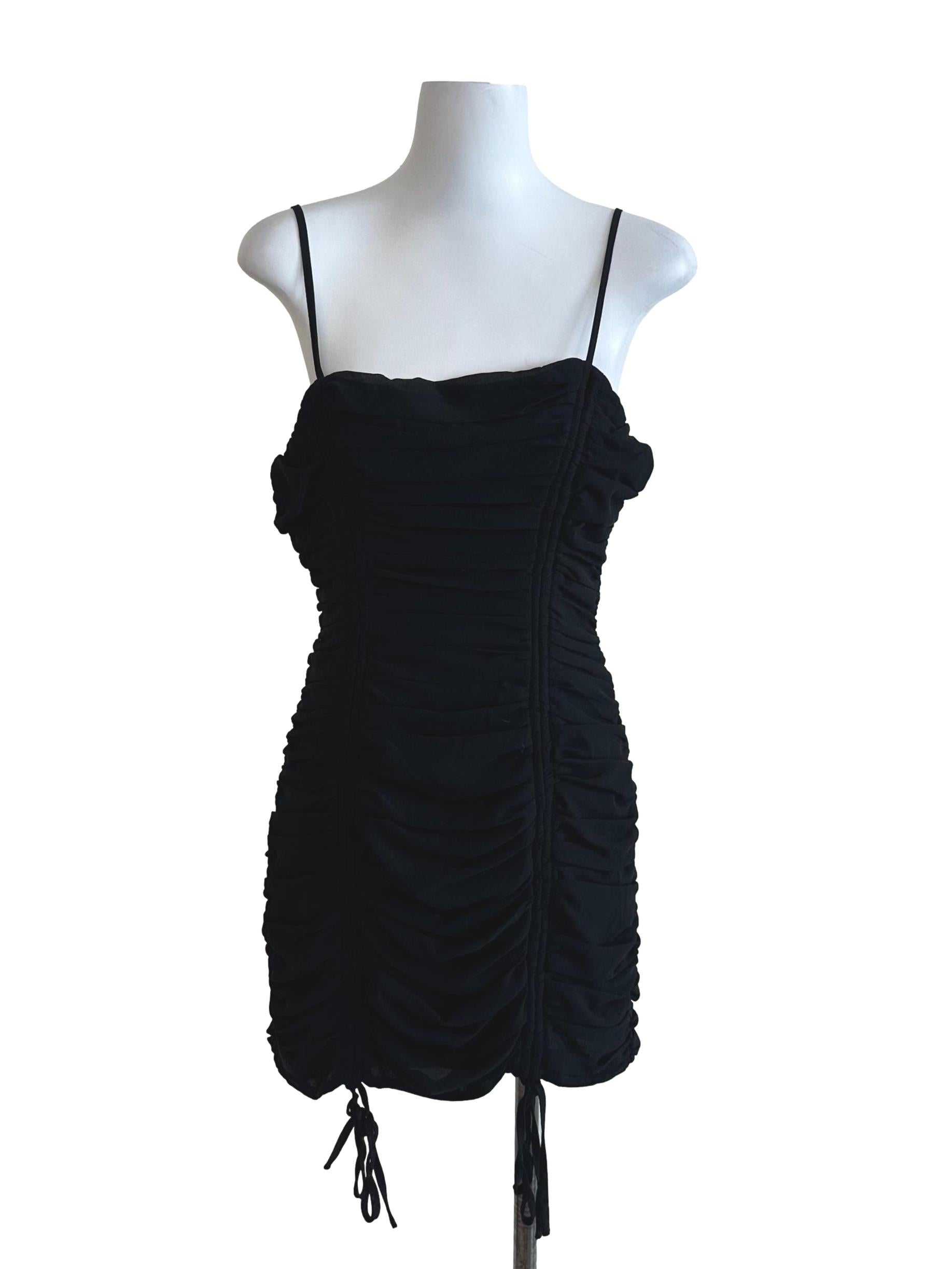 Raven Black Ruched Drape Dress