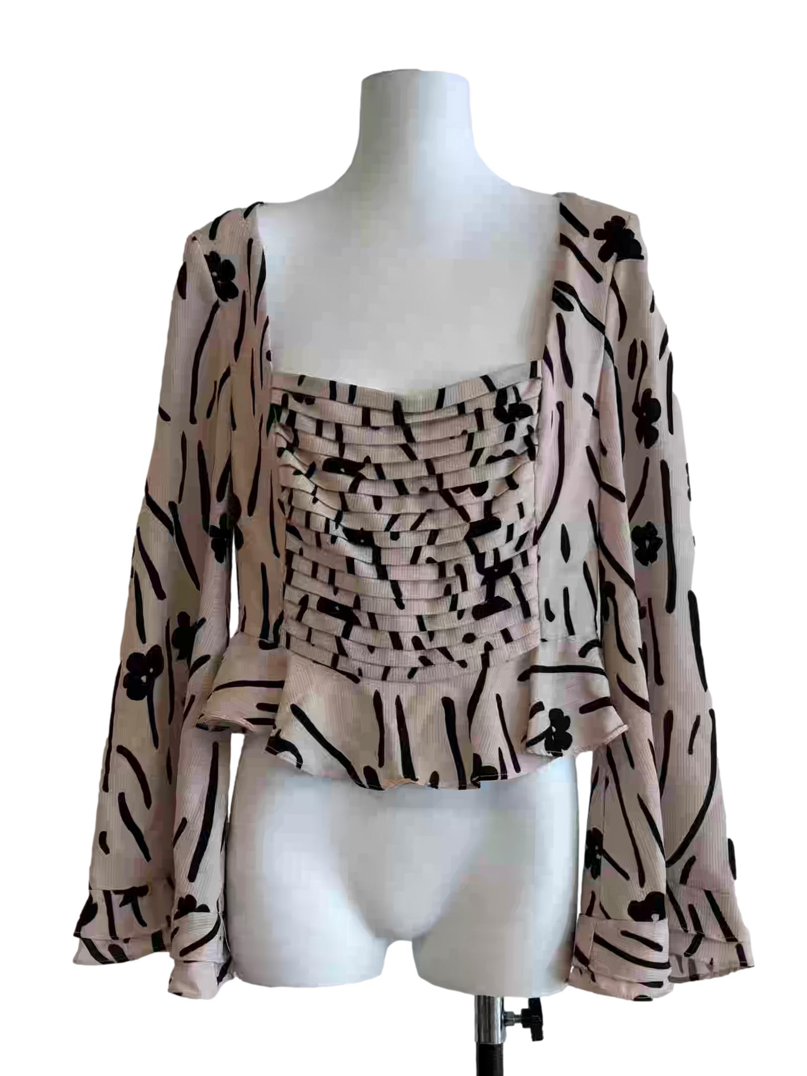 Light Beige Printed Square Neck Blouse