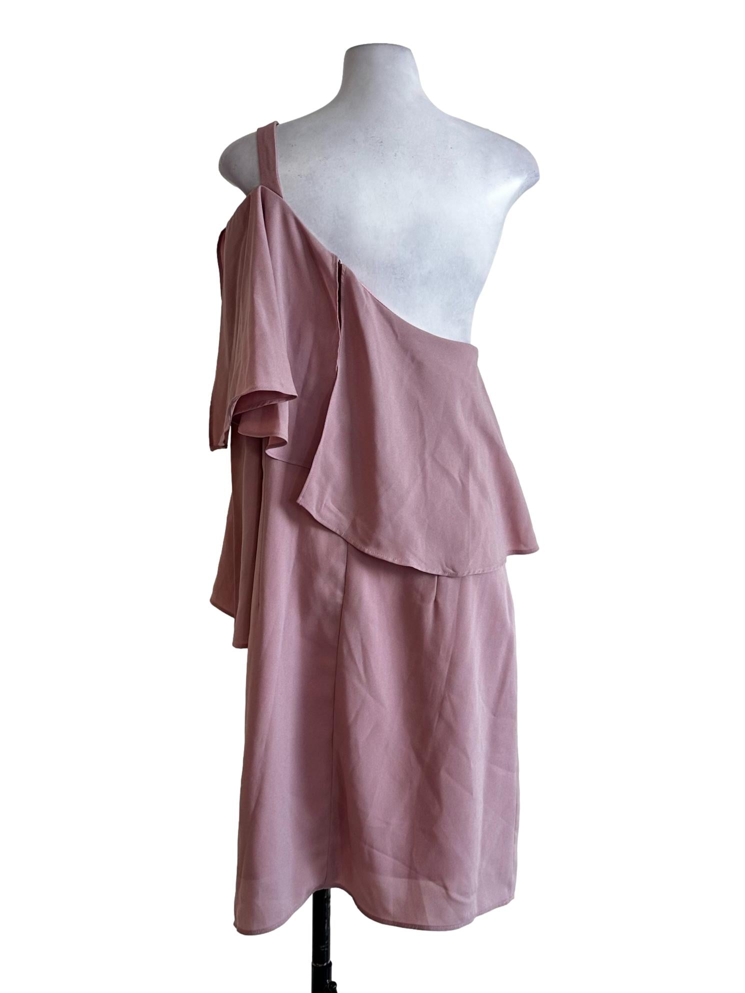 Blush Pink Asymmetric Neck Dress