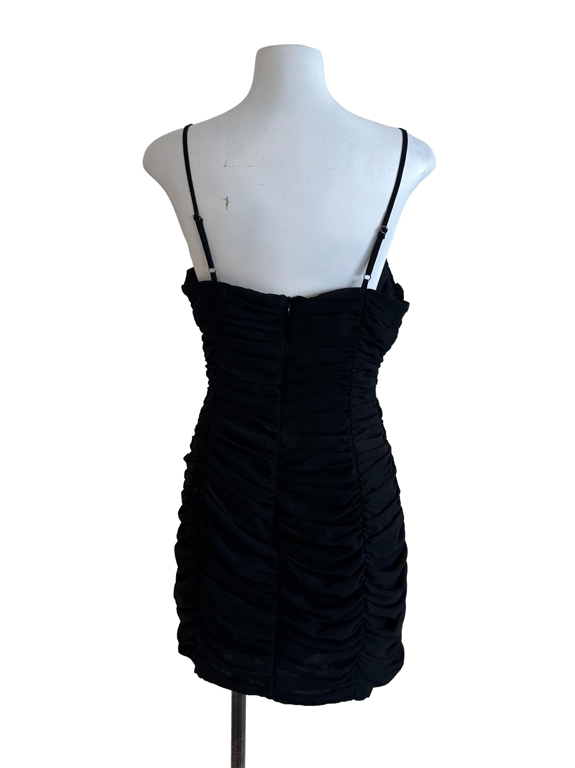 Raven Black Ruched Drape Dress