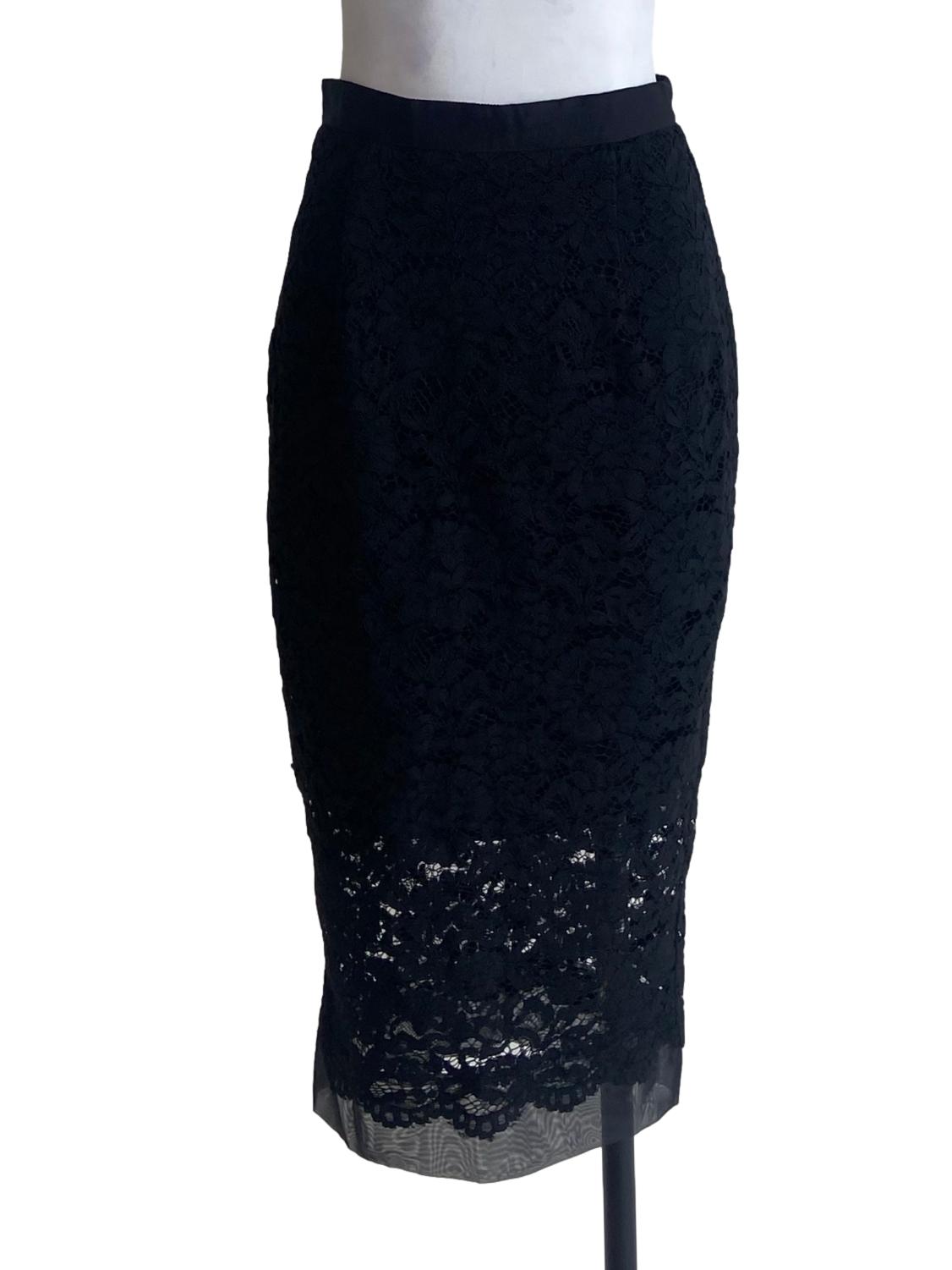 Black Floral Lace Slit Skirt