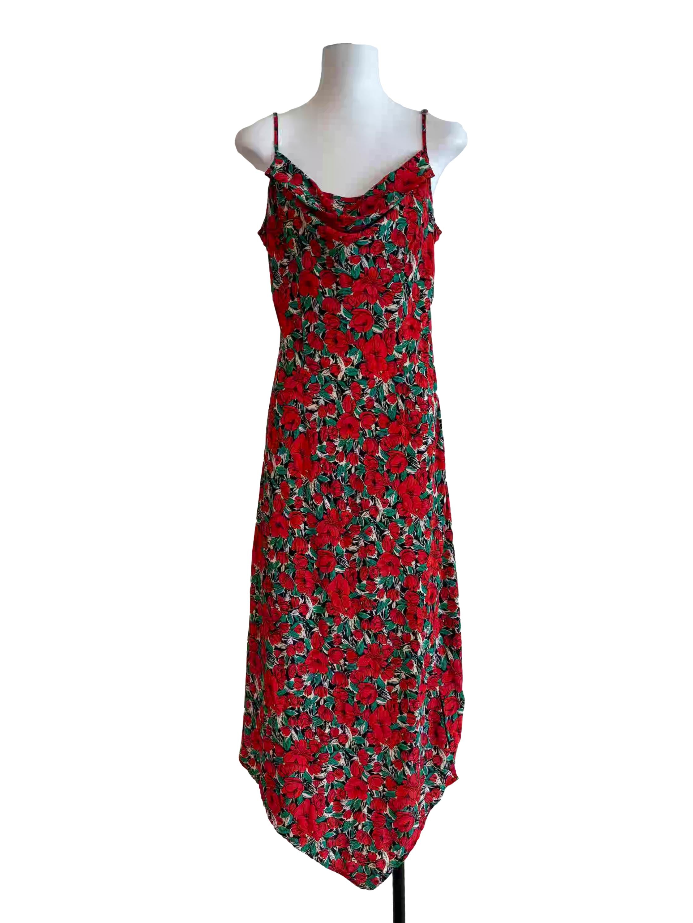 Rose Red Cowl Floral Slip Dress