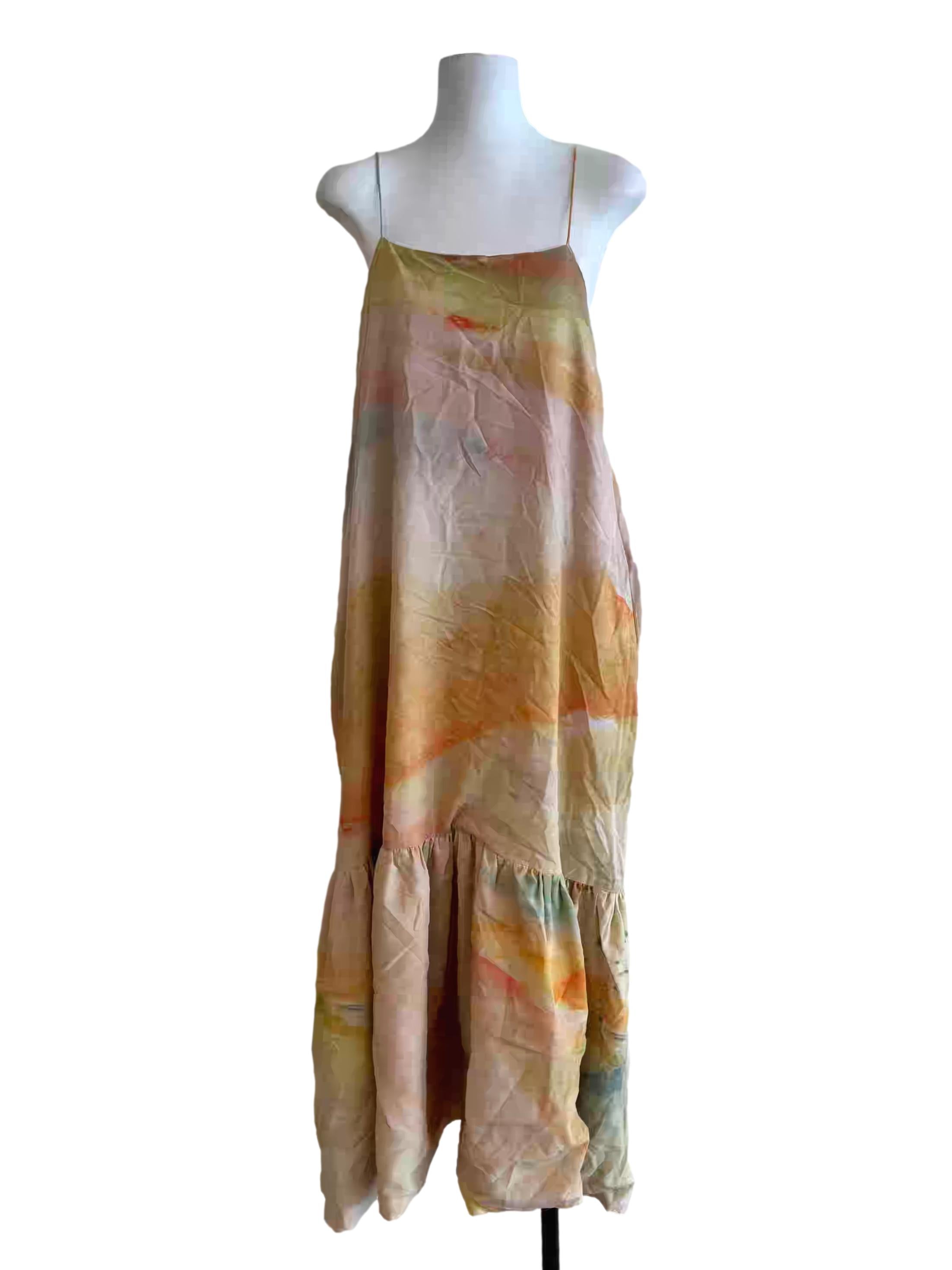 Peach Multicolor Abstract Print Spaghetti Strap Dress