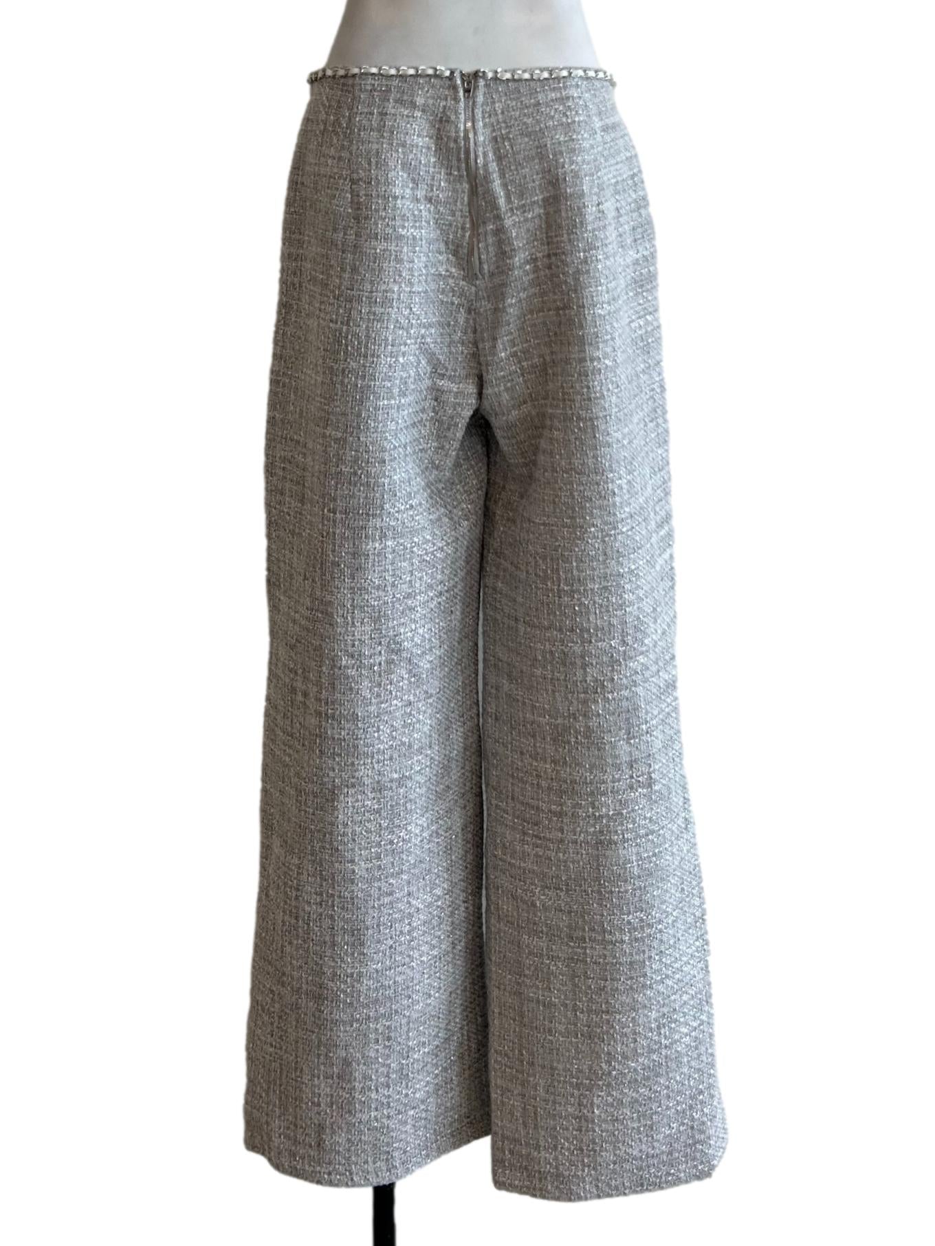 Cloud Grey Tweed Wide Leg Pant