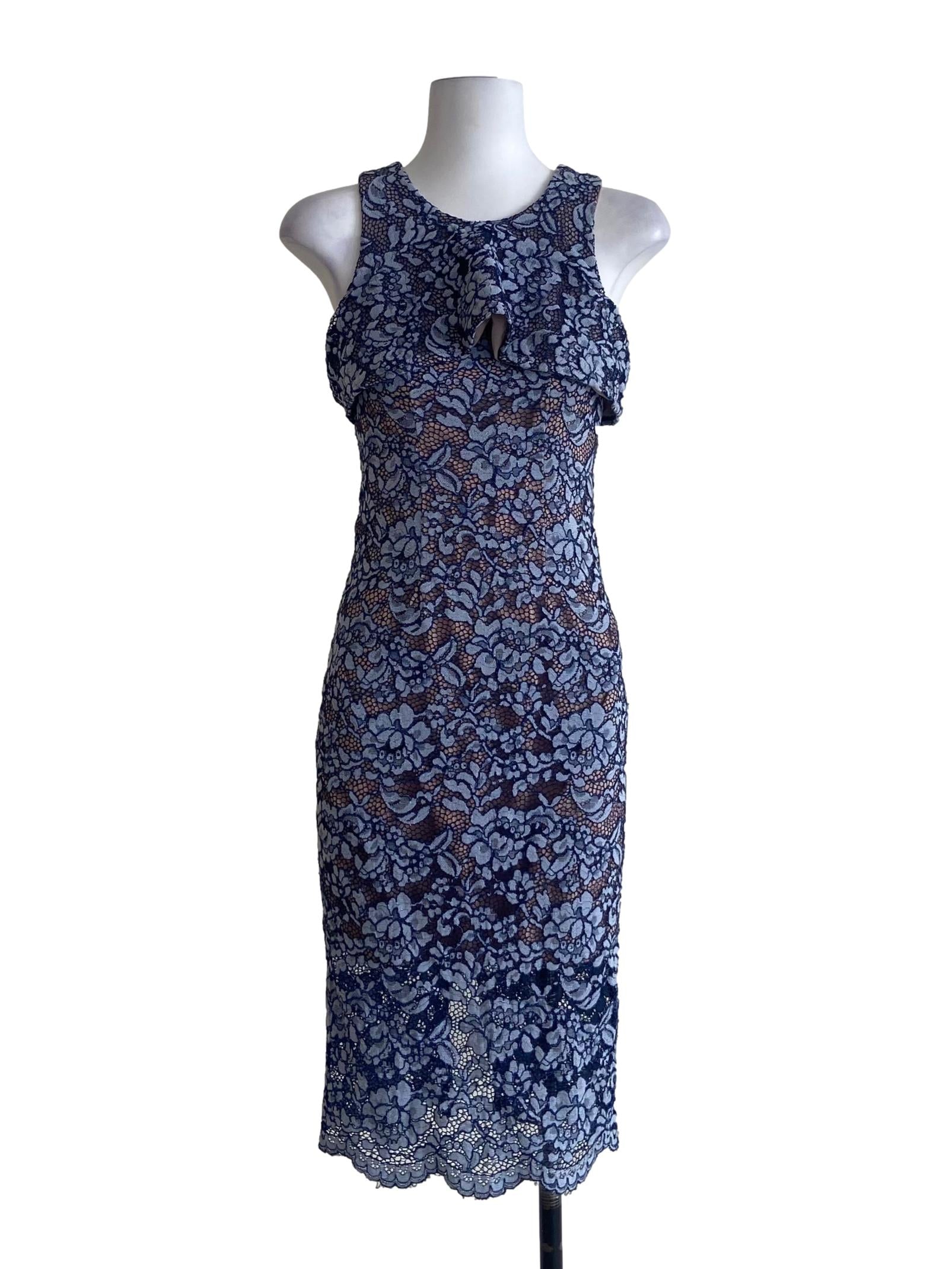 Navy Blue Floral Lace Bodycon Dress