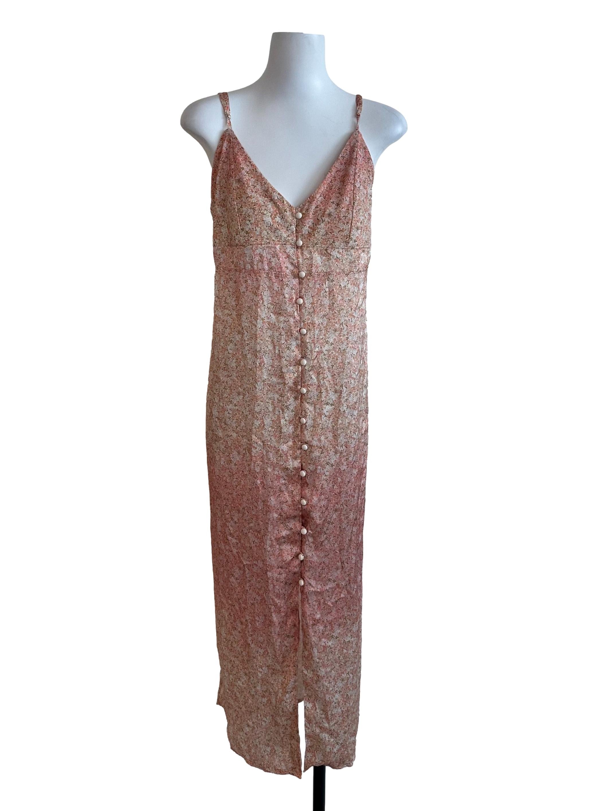 Light Orange Floral V Neck Dress