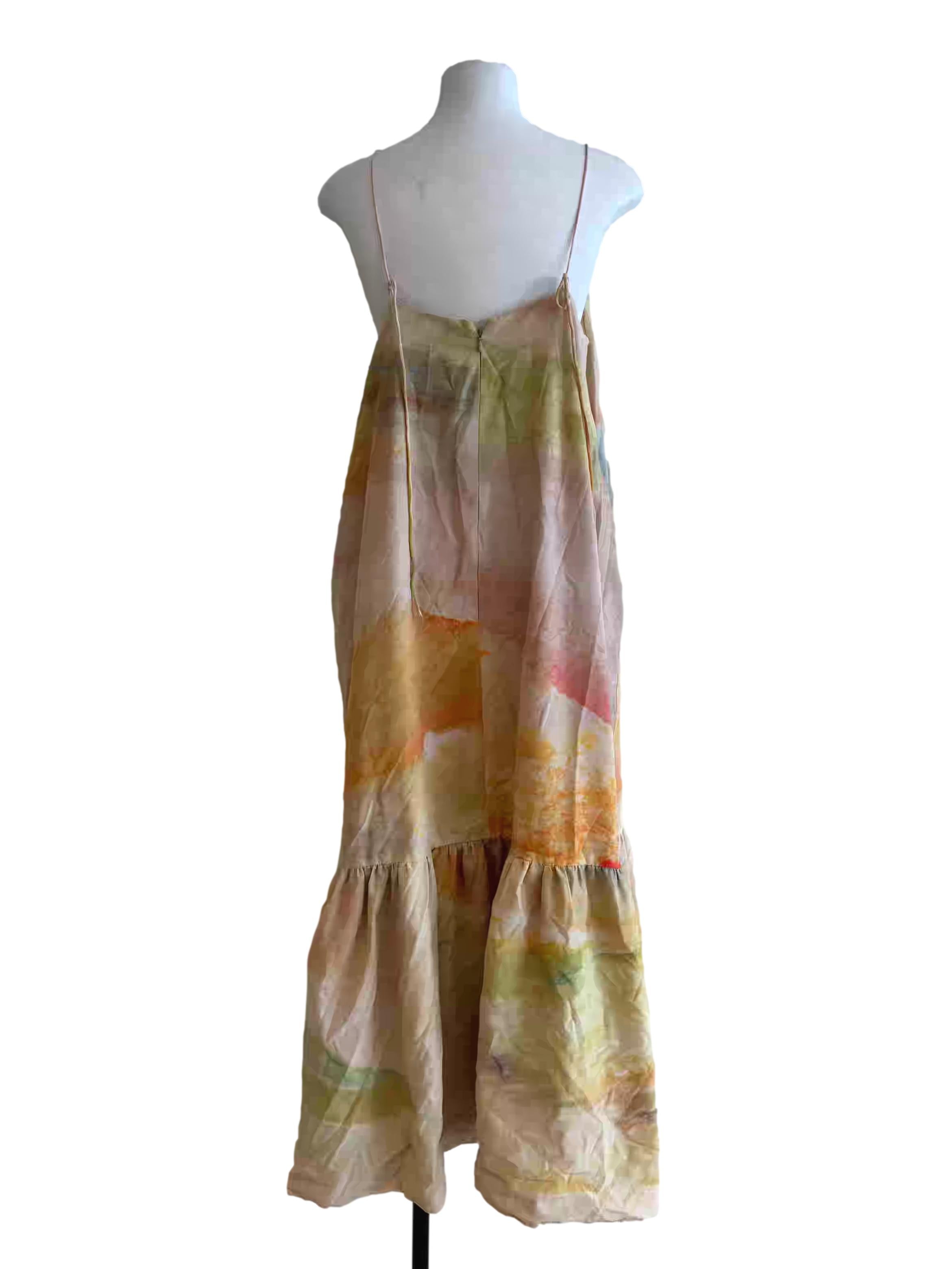 Peach Multicolor Abstract Print Spaghetti Strap Dress