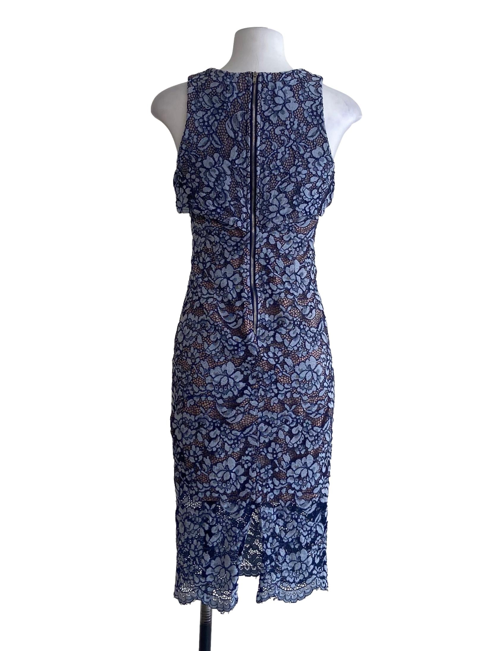 Navy Blue Floral Lace Bodycon Dress