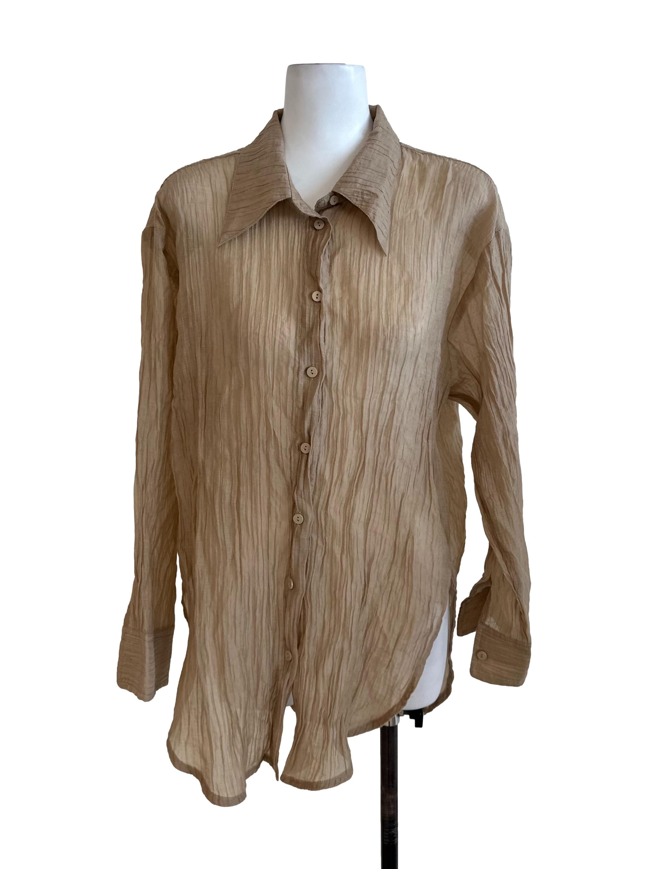 Latte Brown Crumpled Collar Top