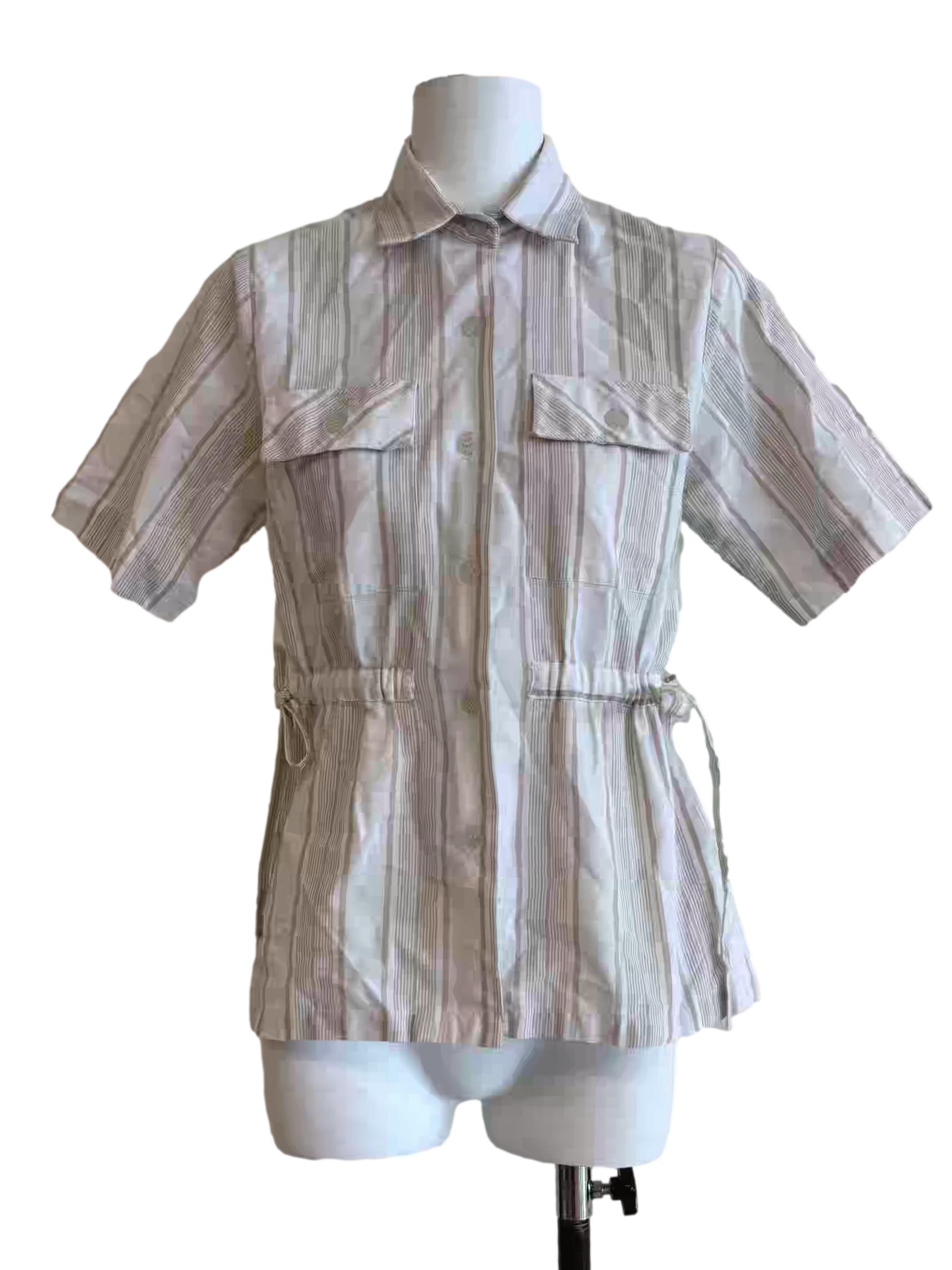 Rice White Striped Buttoned Top