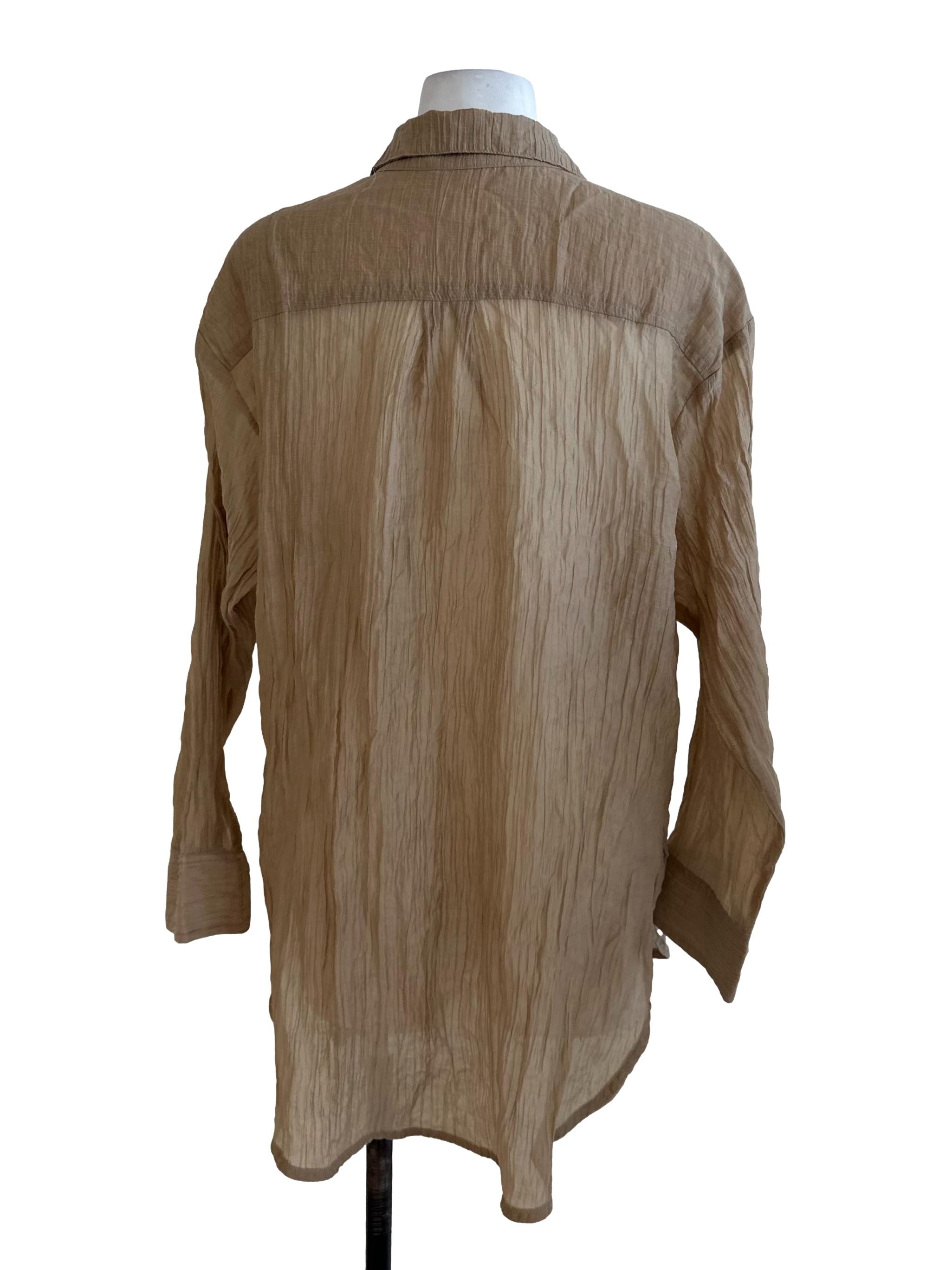 Latte Brown Crumpled Collar Top