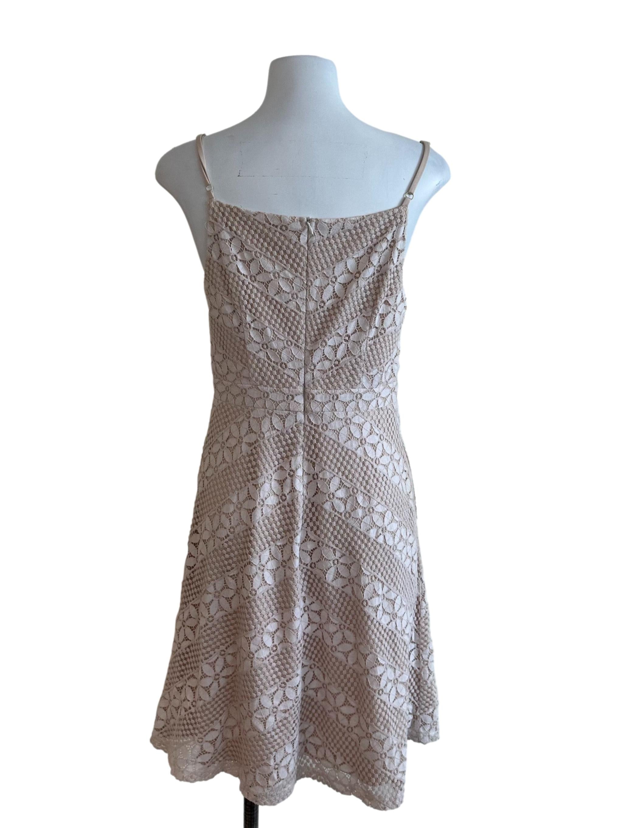 Sand Beige V Neck Lace Dress