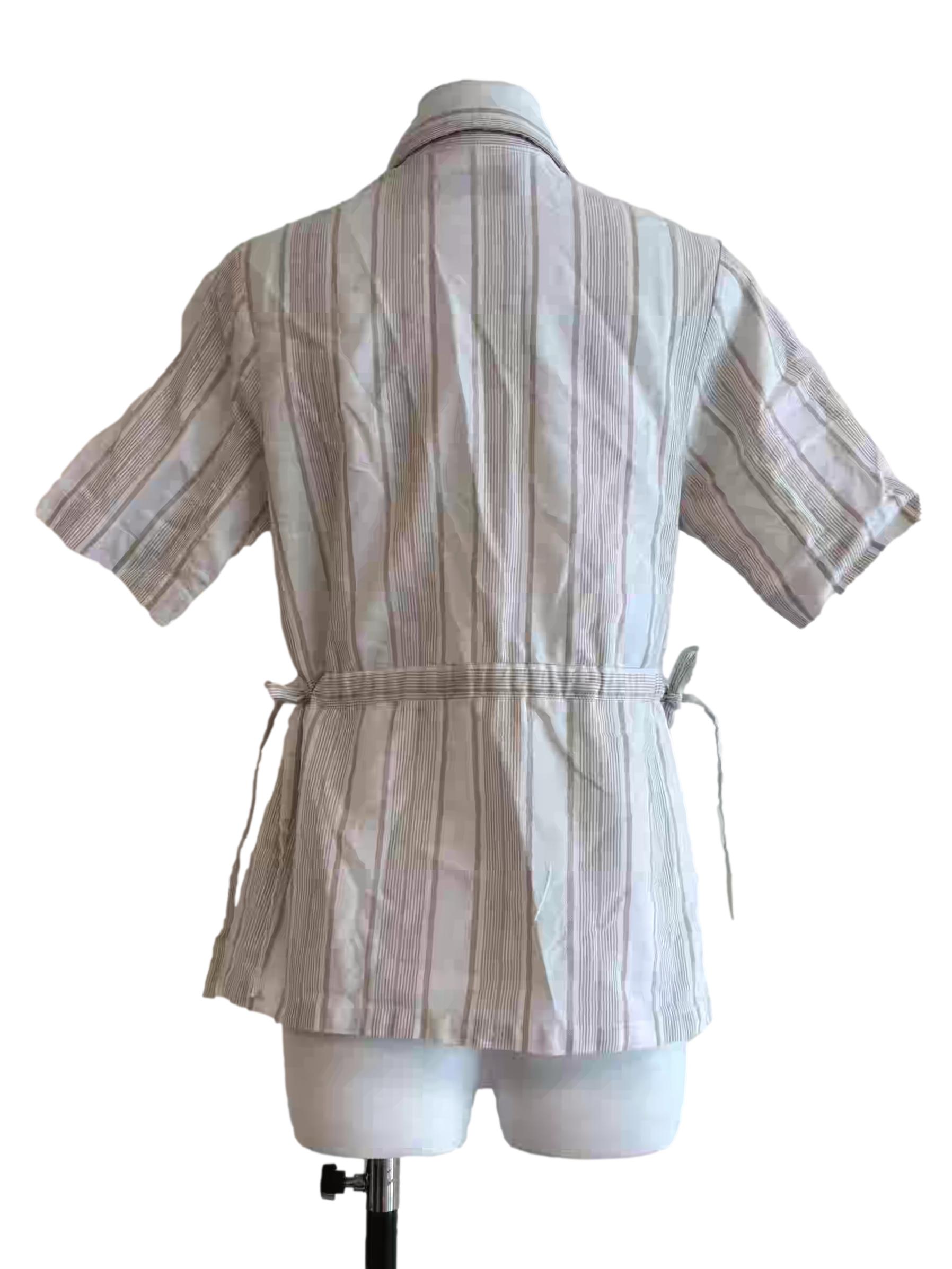 Rice White Striped Buttoned Top