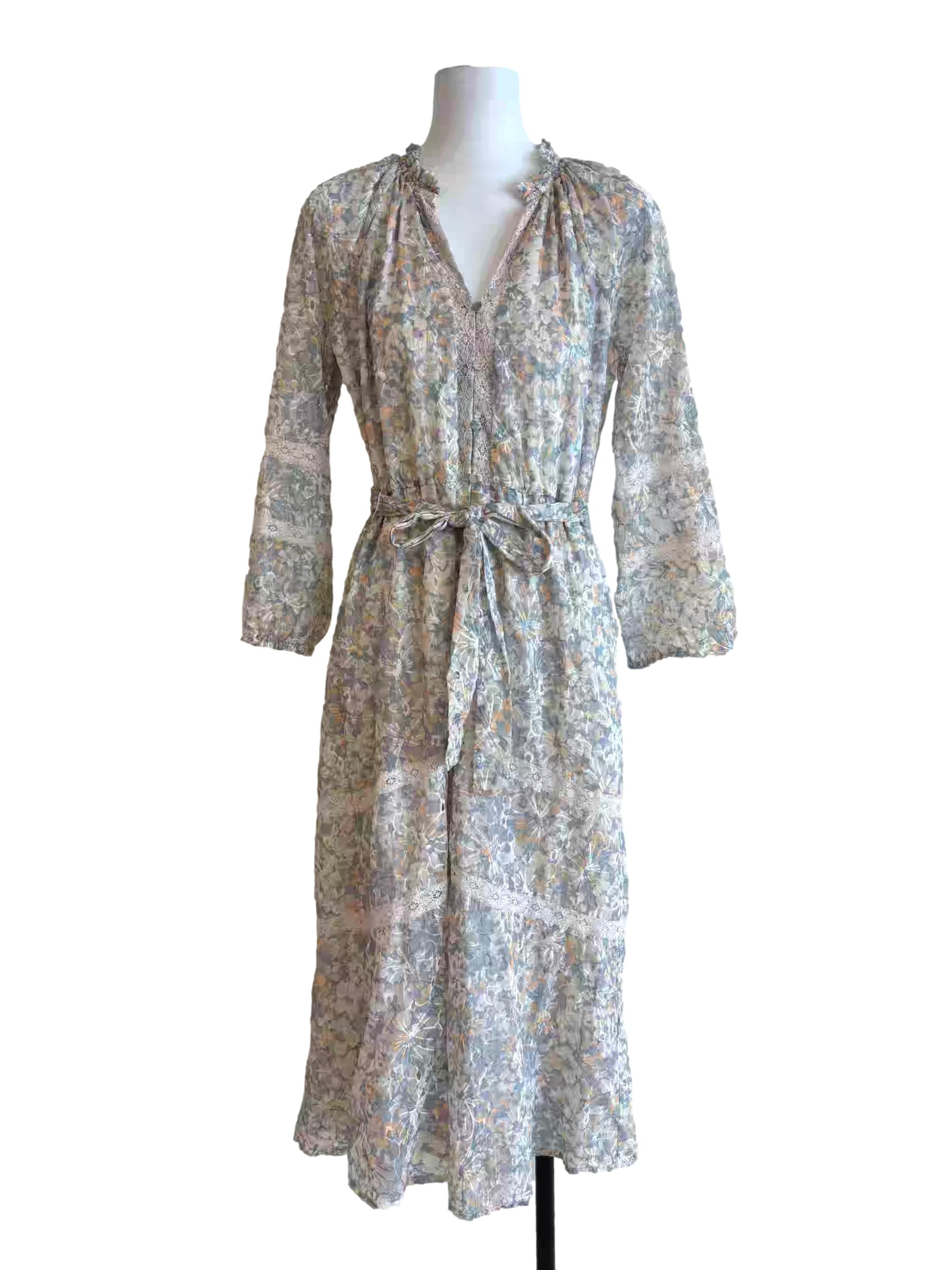 Bone White Floral Midi Dress