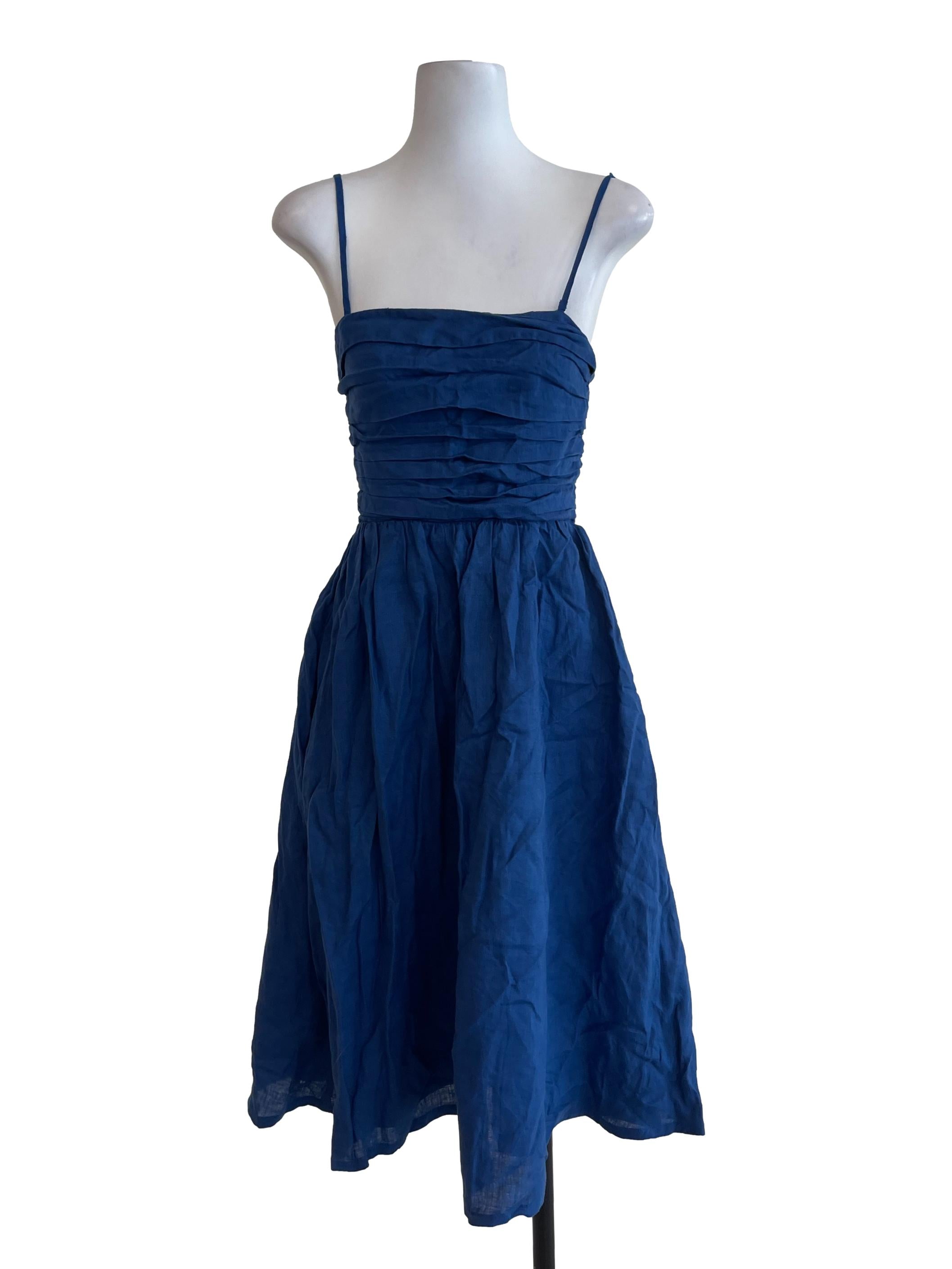 Blue Cotton Pleated Dress