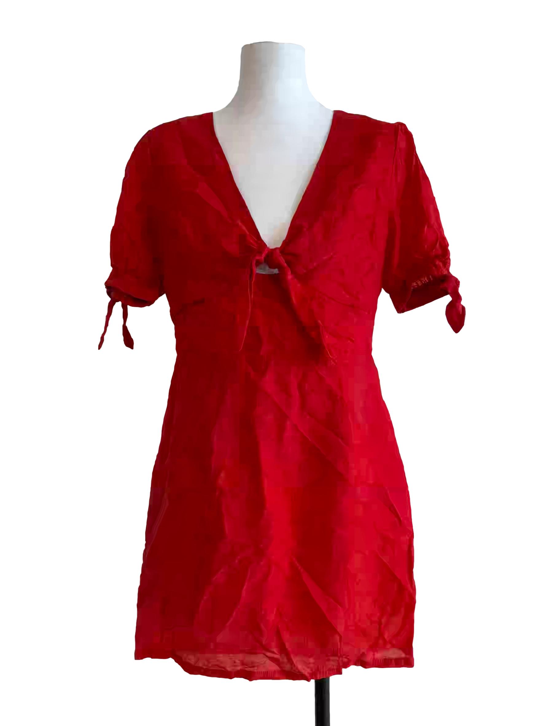 Fire Red Front Twist A-Line Dress