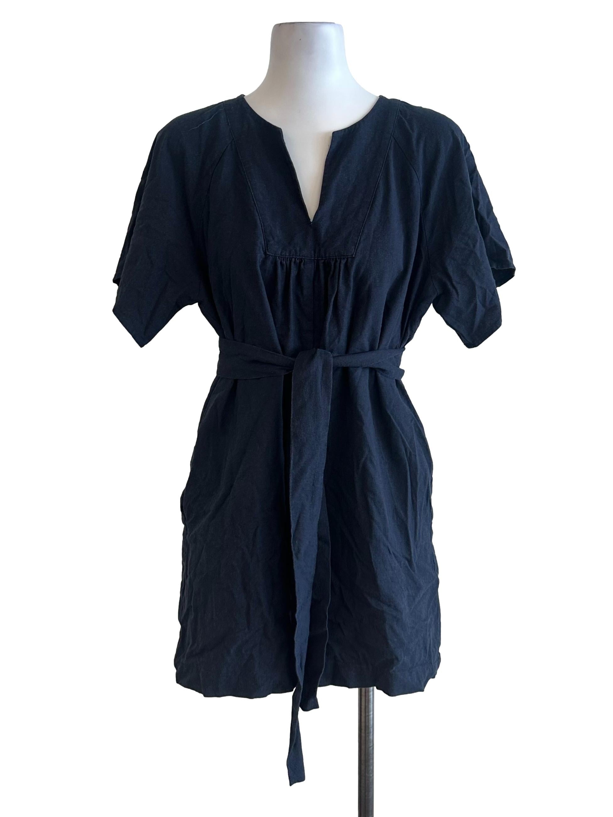 Midnight Blue V Neck Linen Rompers OSN