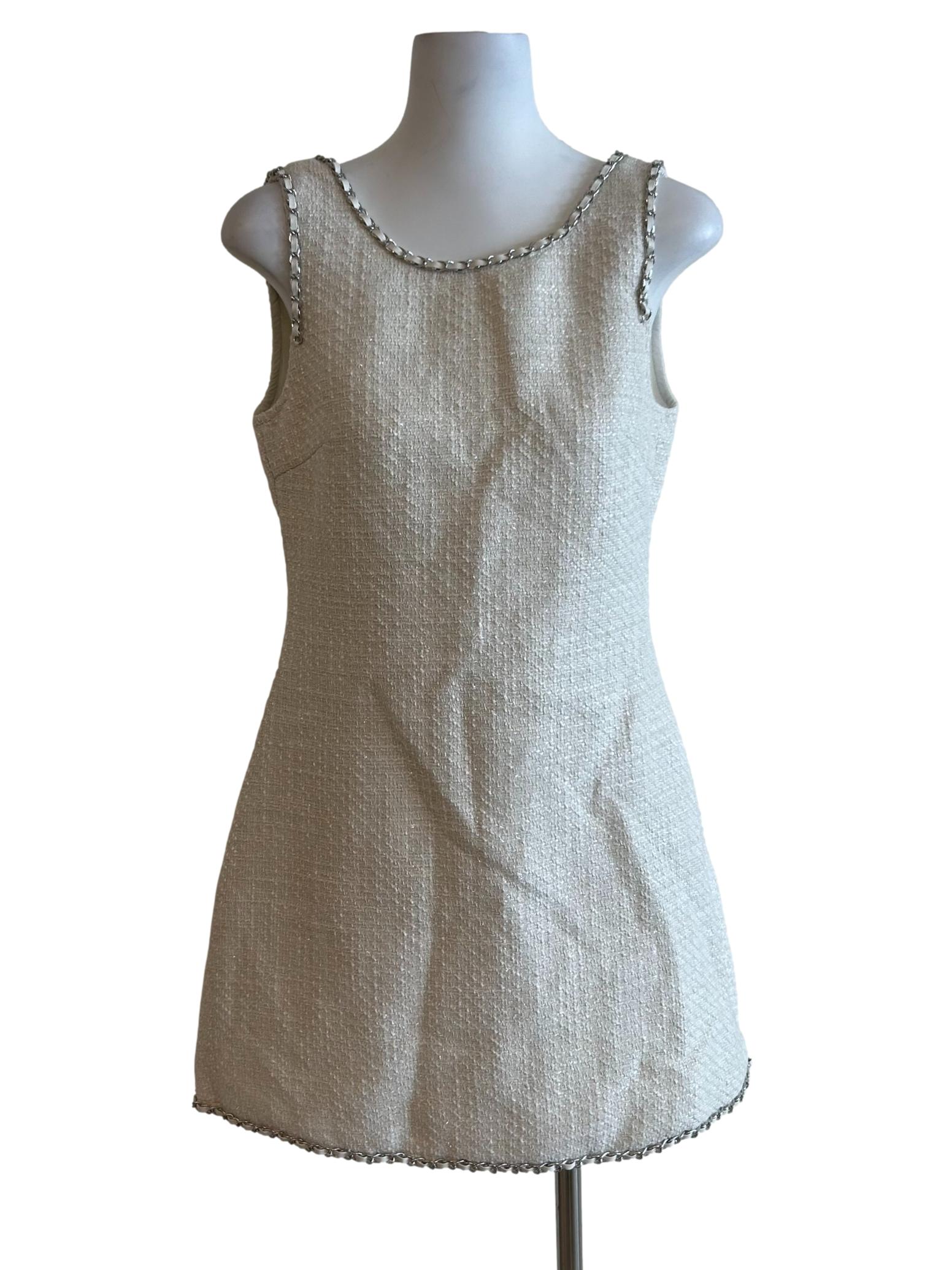 Ivory White Backless Tweed Dress