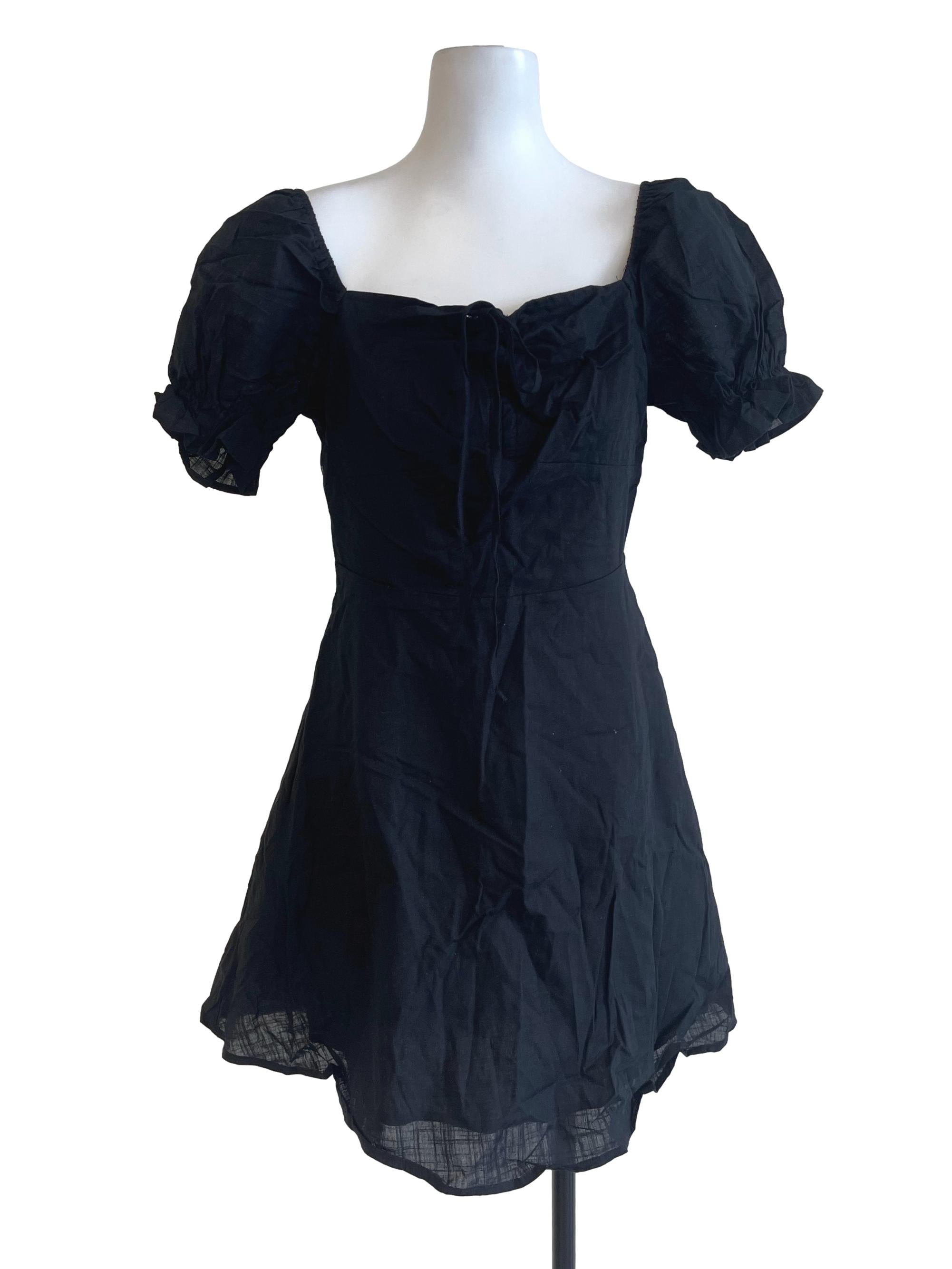 Black Puff Sleeves Mini Dress
