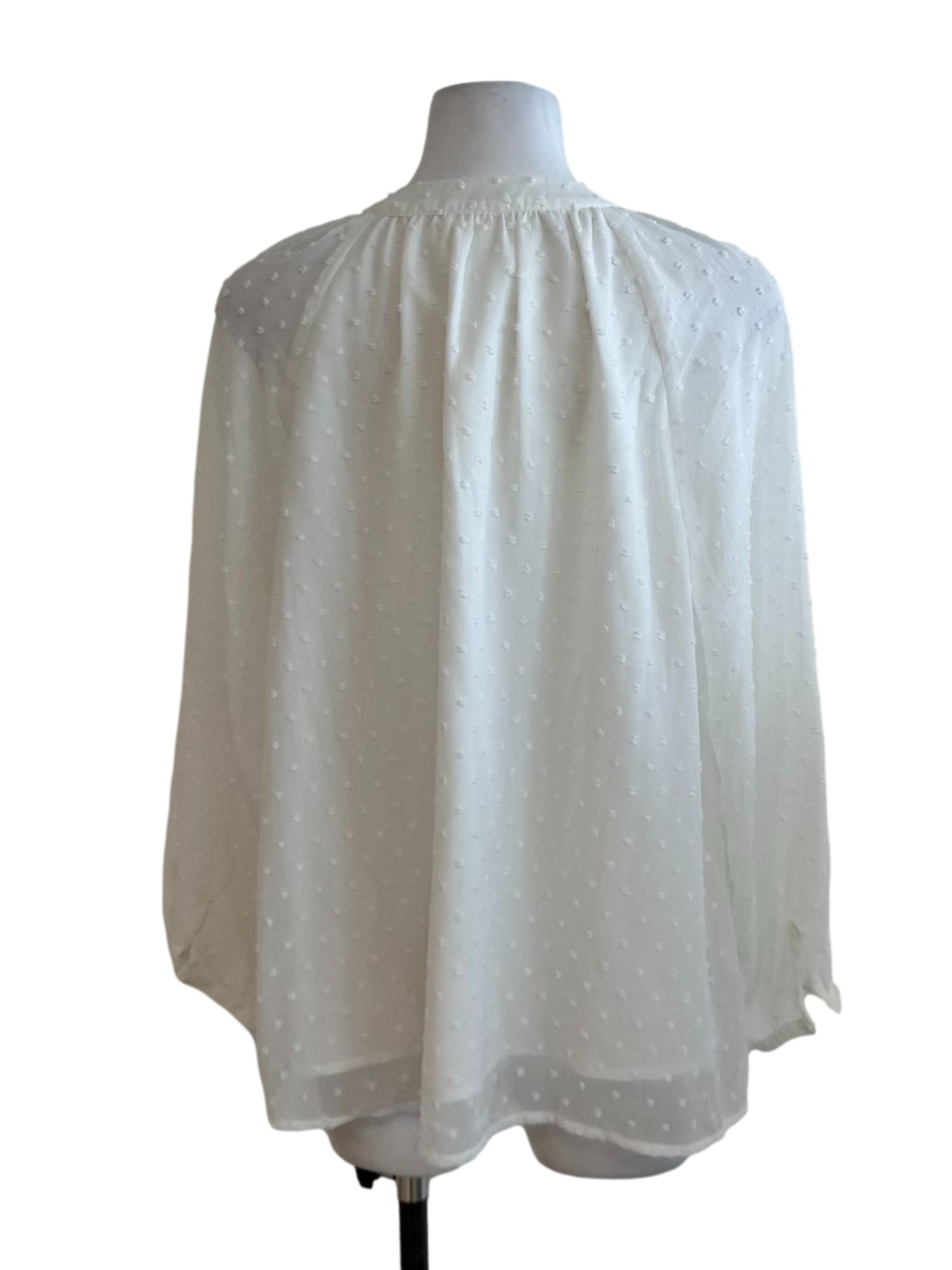 Pearl White Polka Dot Textured Long Sleeve Top