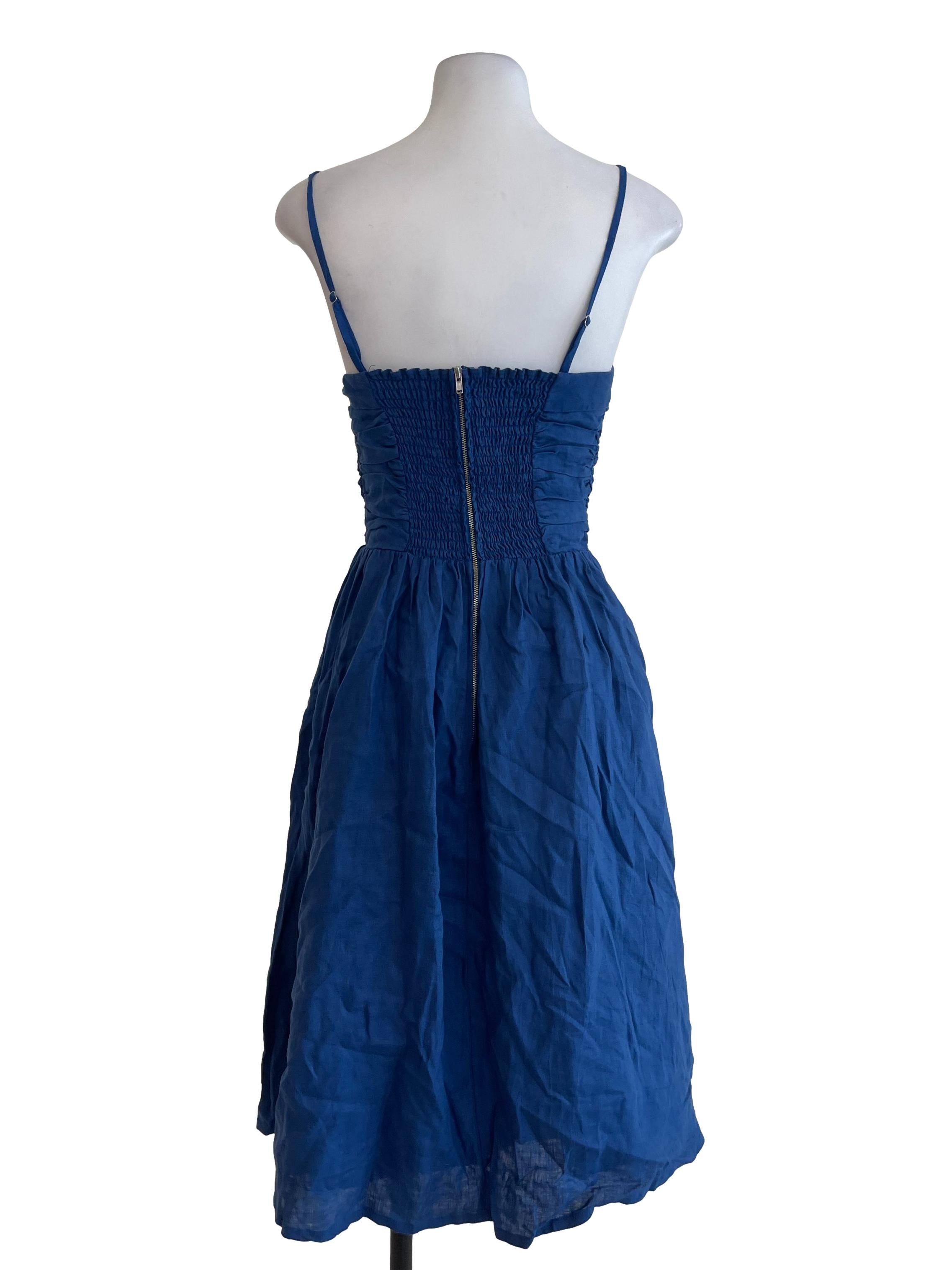 Blue Cotton Pleated Dress