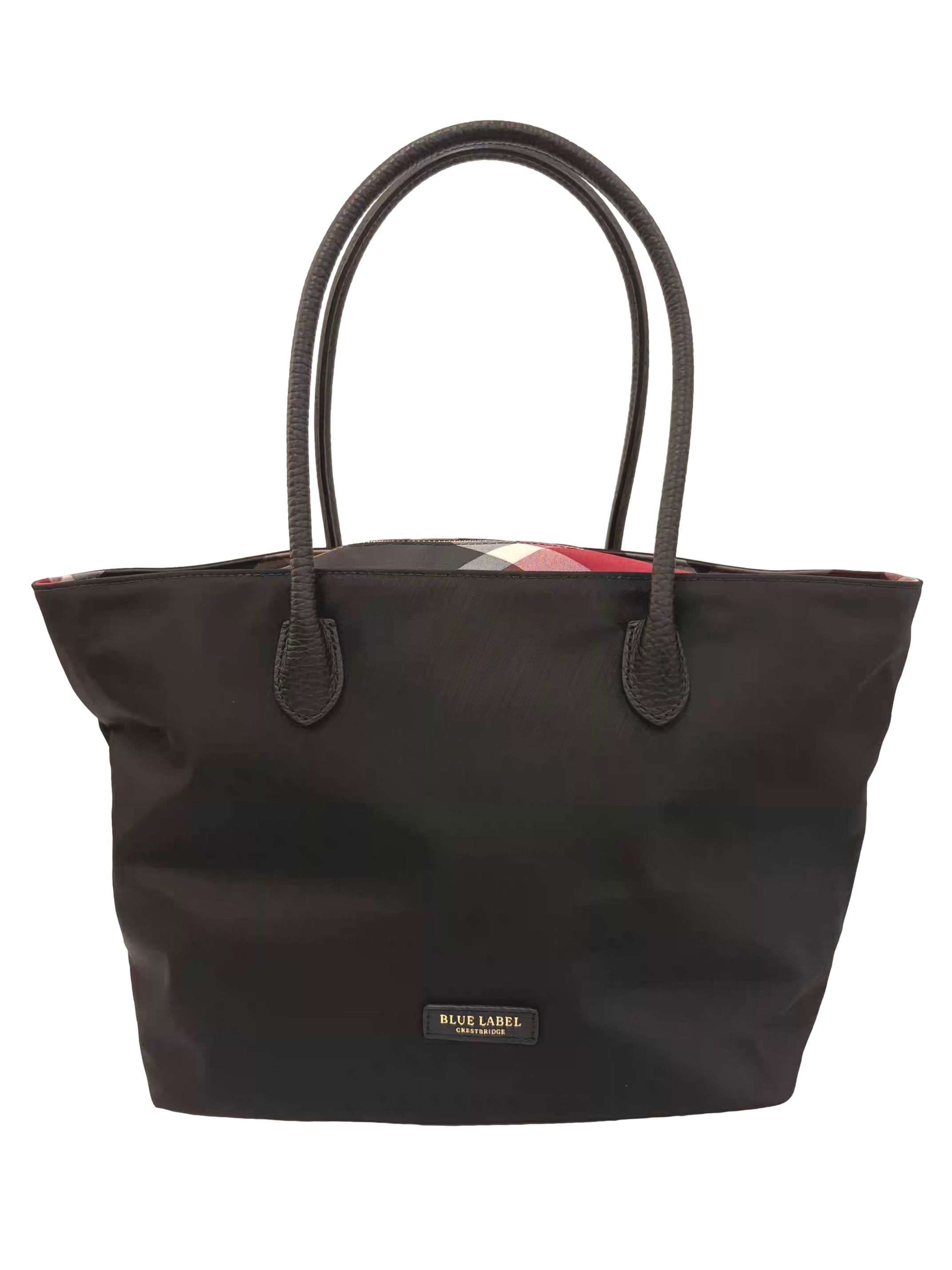 Black Partial Crestbridge Check Nylon Tote CSN