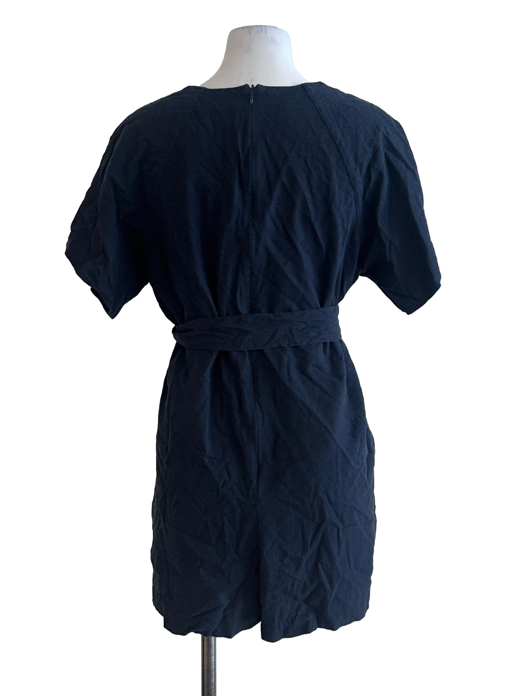 Midnight Blue V Neck Linen Rompers OSN