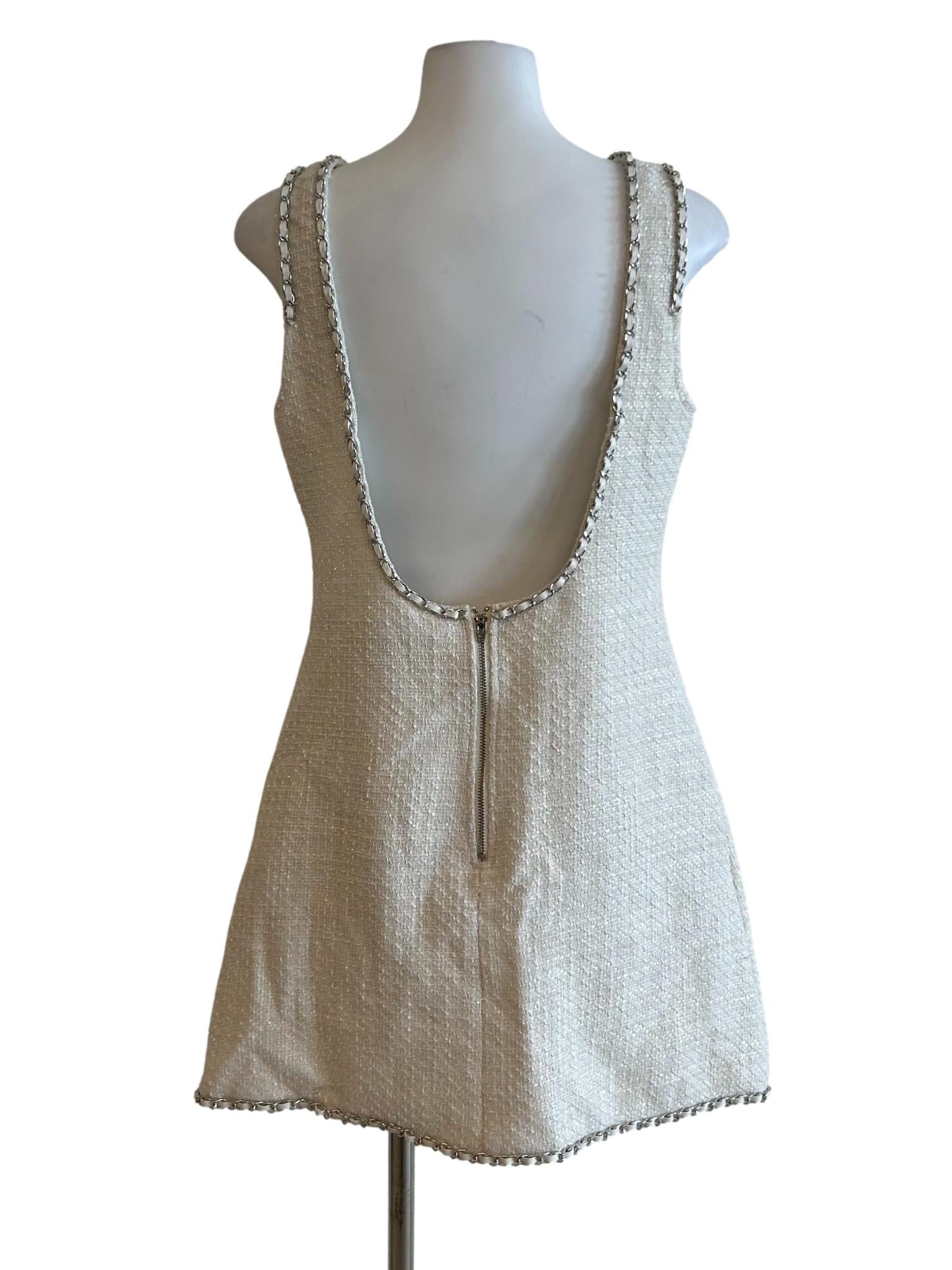 Ivory White Backless Tweed Dress