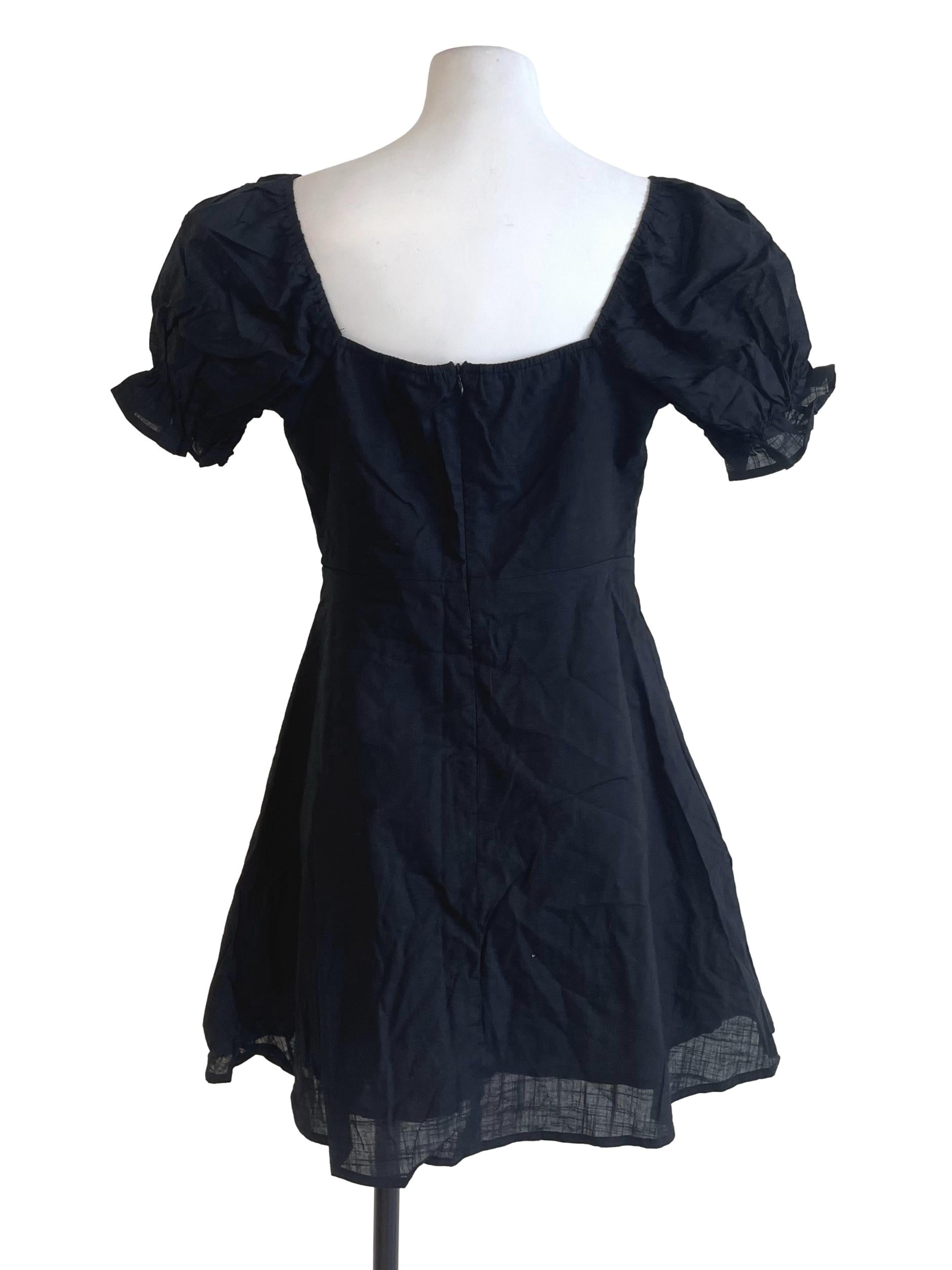 Black Puff Sleeves Mini Dress