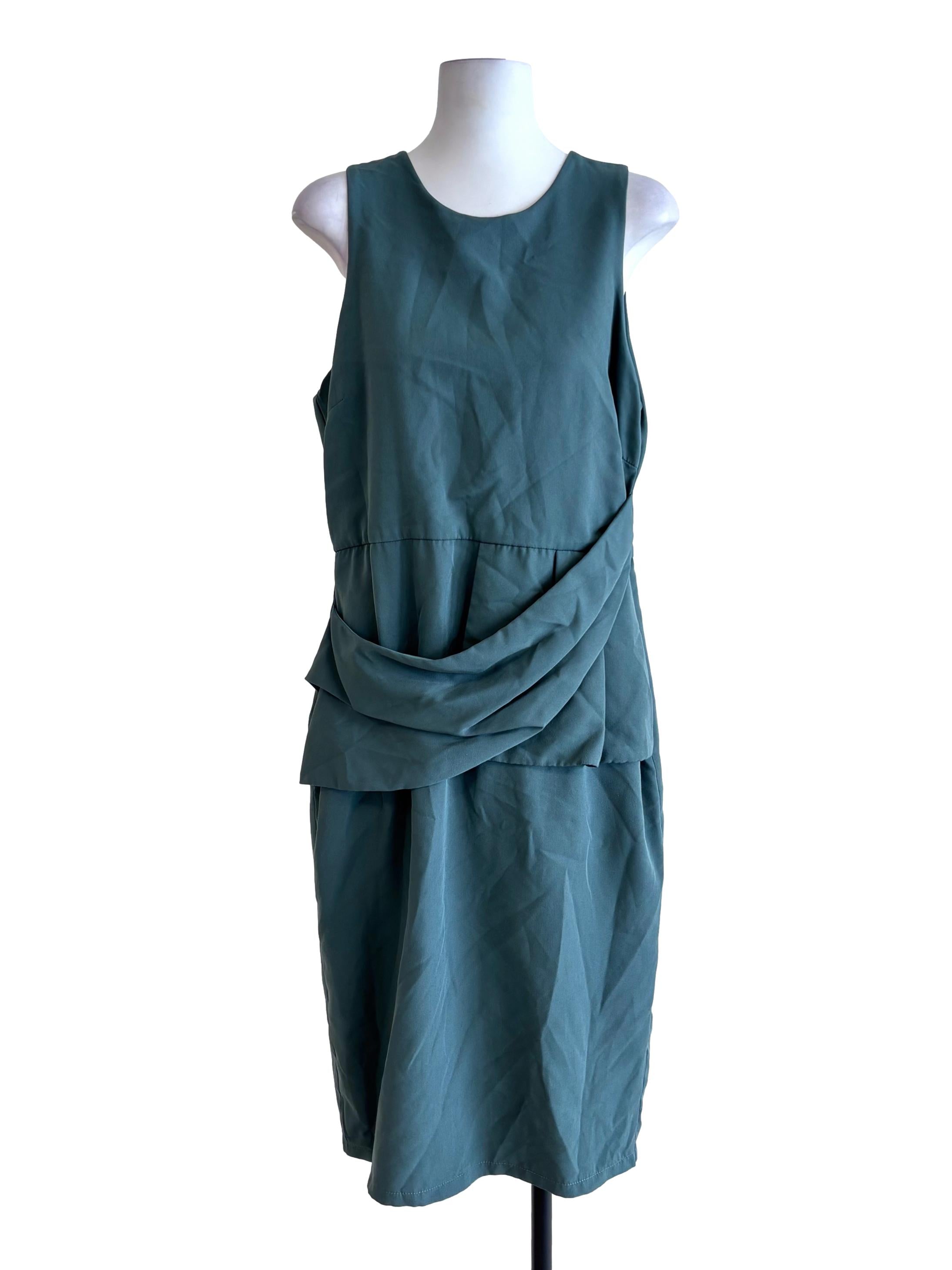 Dark Sage Green Sleeveless Slit Dress